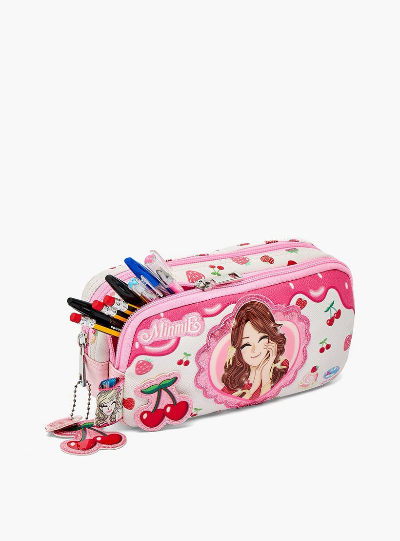 Minmie Cherry Print Pencil Pouch with 2 Compartments-school-stationery-pencilcases-image-7
