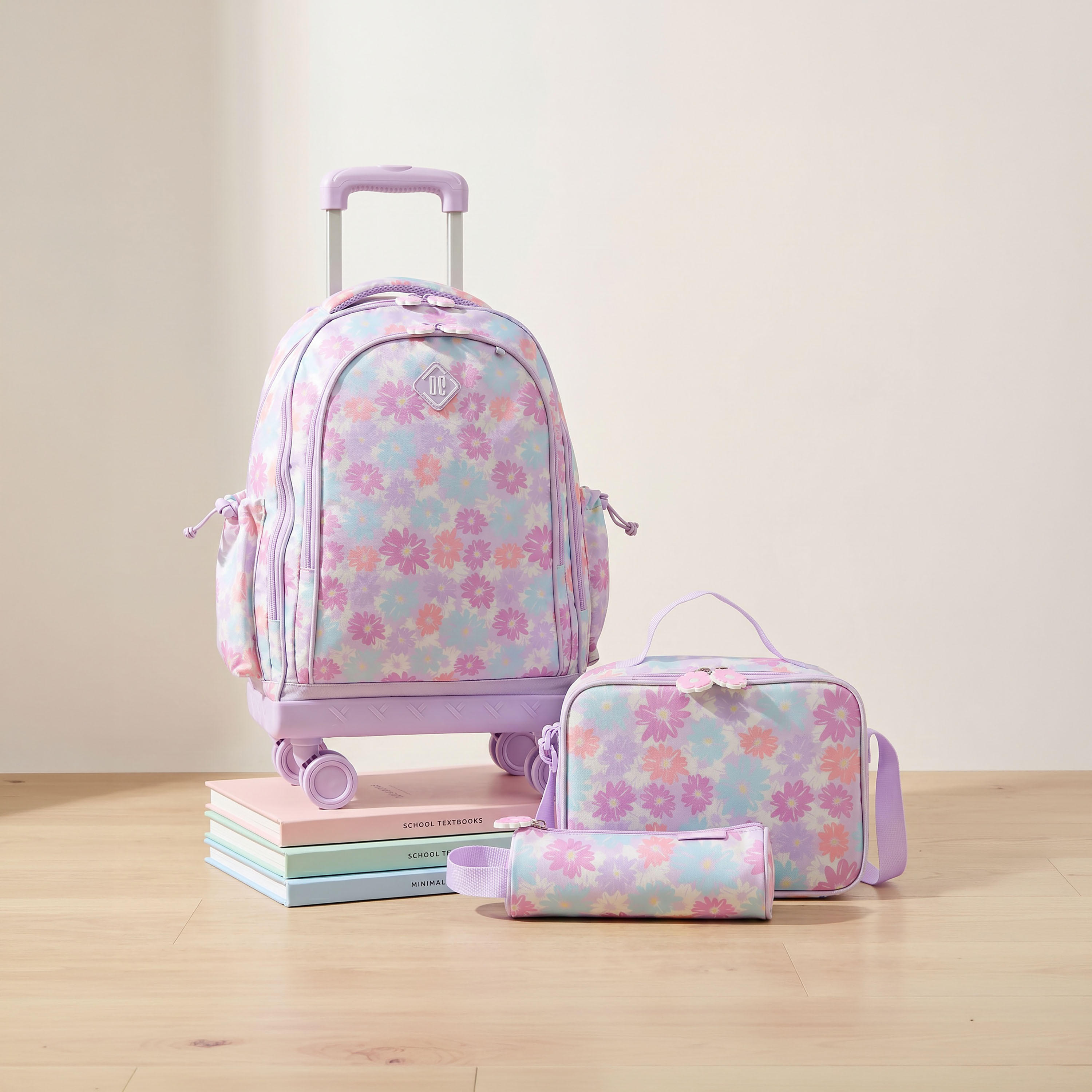 New Expressions Printed 3-Piece Trolley Backpack Set for Girls 8-13 Years with Lunch Bag - 18 inches-school-bagsandbackpacks-trolleybags-image-1