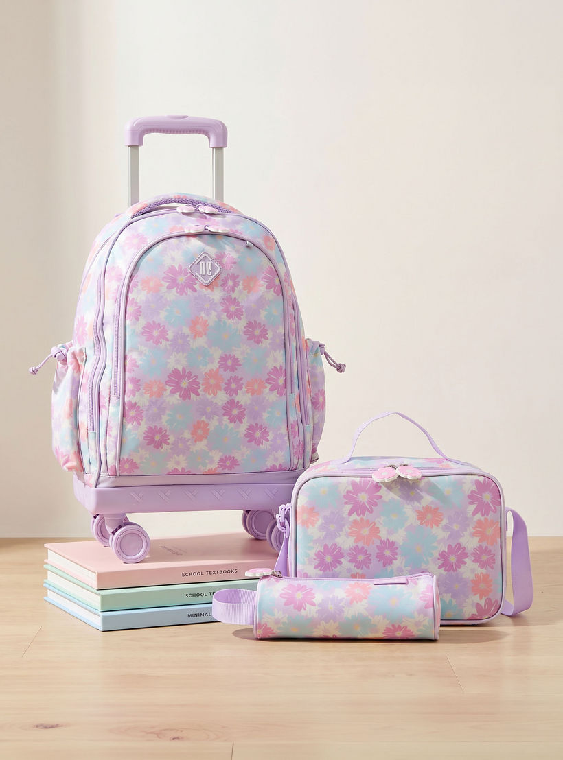 New Expressions Printed 3-Piece Trolley Backpack Set for Girls 8-13 Years with Lunch Bag - 18 inches-school-bagsandbackpacks-trolleybags-image-1