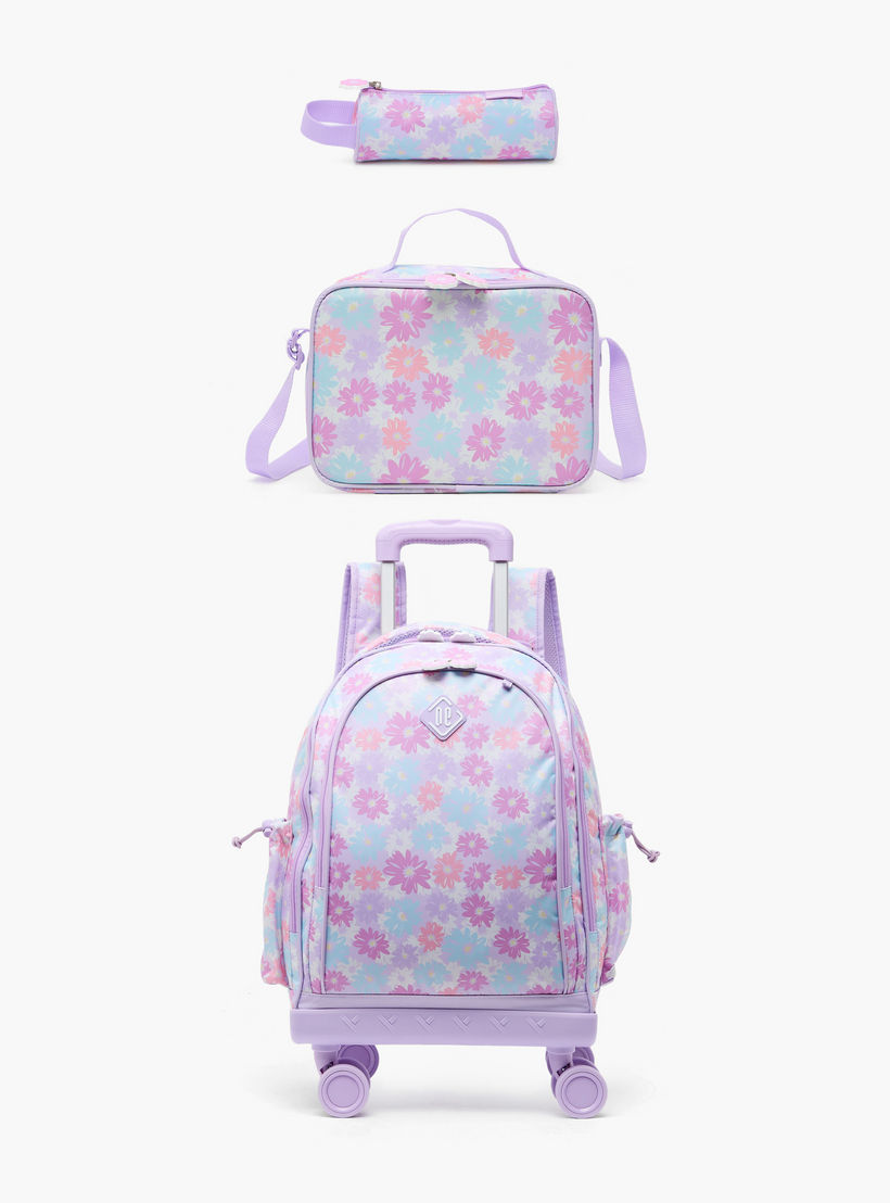 New Expressions Printed 3-Piece Trolley Backpack Set for Girls 8-13 Years with Lunch Bag - 18 inches-school-bagsandbackpacks-trolleybags-image-2