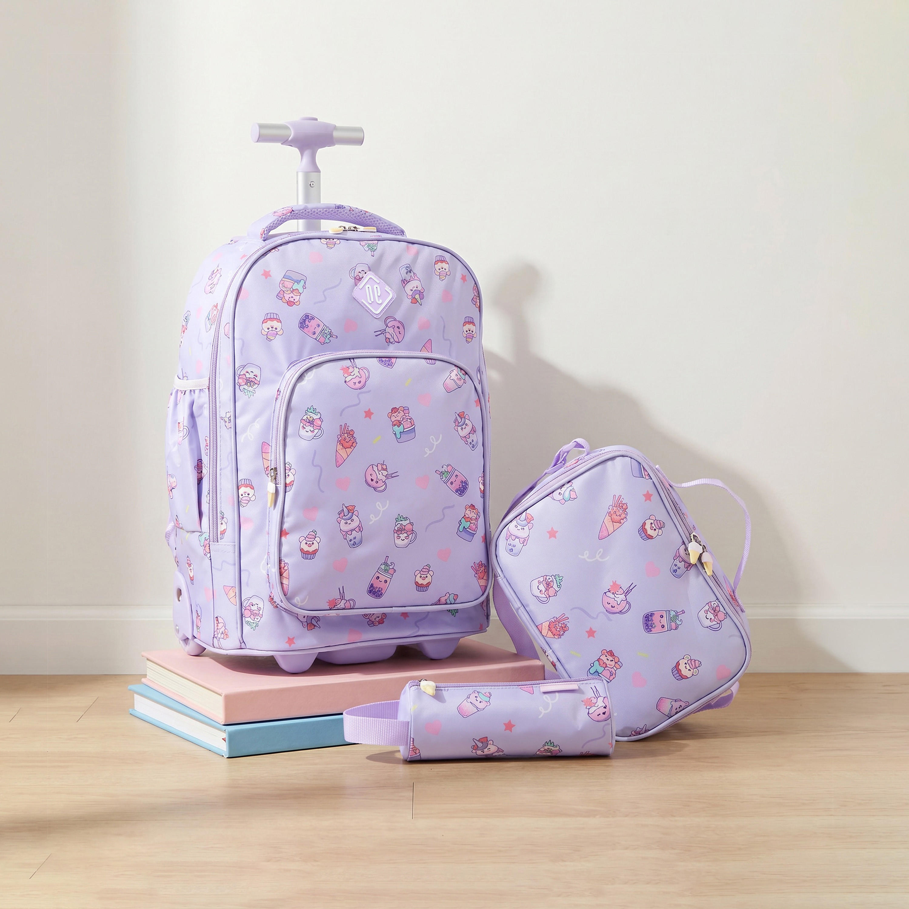 New Expressions Printed 3-Piece Trolley Backpack Set for Girls 8-13 Years with Lunch Bag - 18 inches-school-bagsandbackpacks-trolleybags-image-1