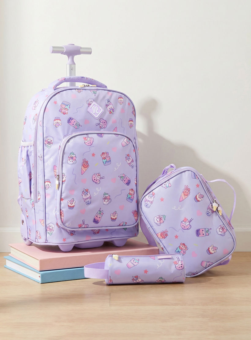 New Expressions Printed 3-Piece Trolley Backpack Set for Girls 8-13 Years with Lunch Bag - 18 inches-school-bagsandbackpacks-trolleybags-image-1