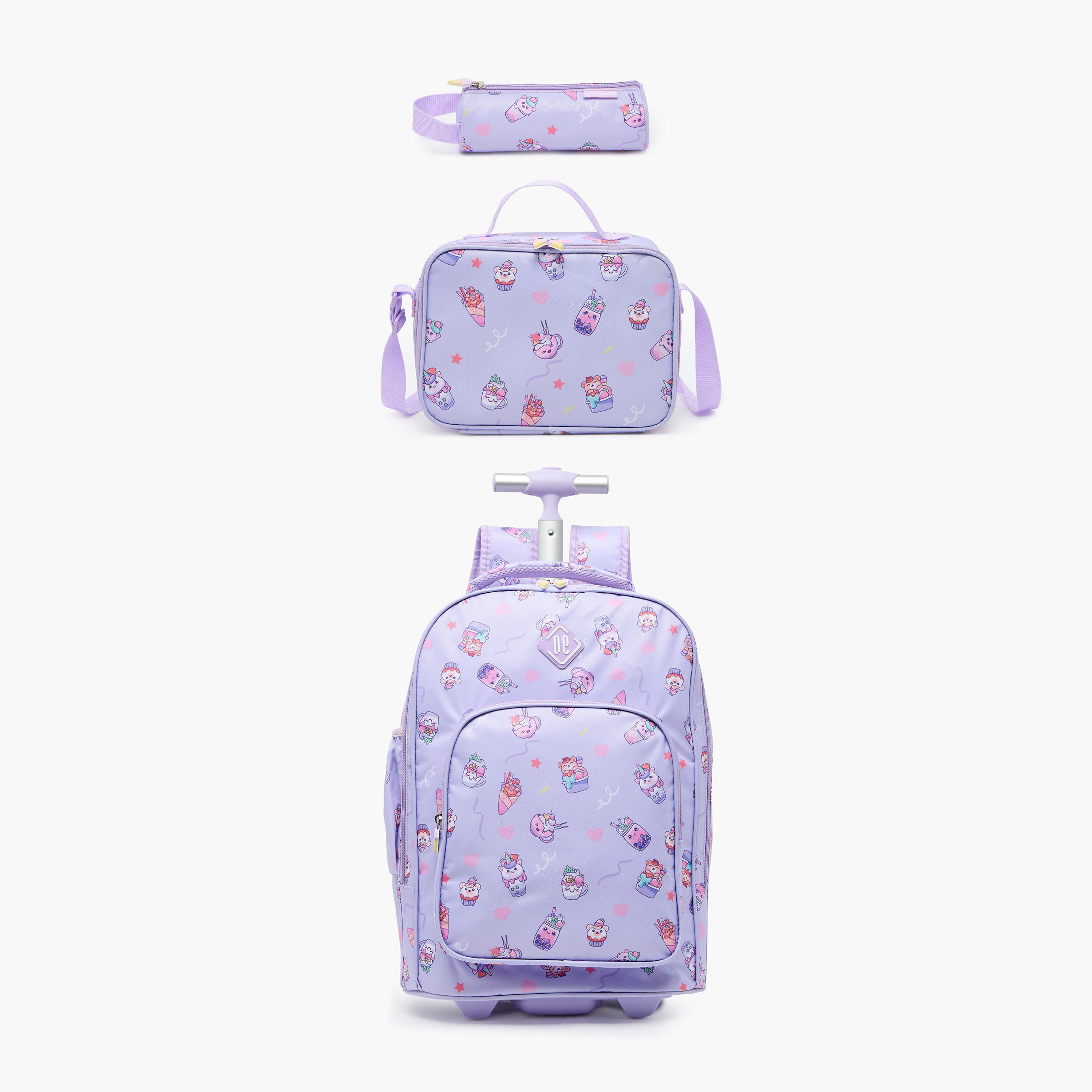 New Expressions Printed 3-Piece Trolley Backpack Set for Girls 8-13 Years with Lunch Bag - 18 inches-school-bagsandbackpacks-trolleybags-image-2