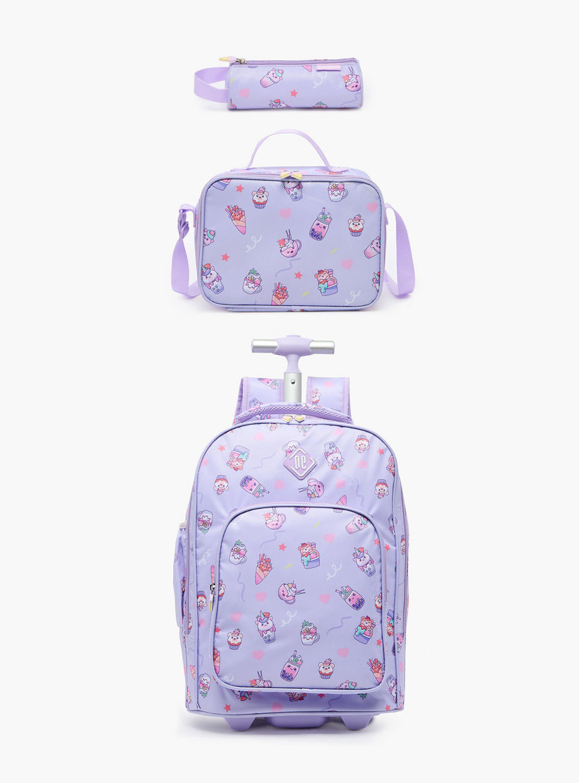 New Expressions Printed 3-Piece Trolley Backpack Set for Girls 8-13 Years with Lunch Bag - 18 inches-school-bagsandbackpacks-trolleybags-image-2