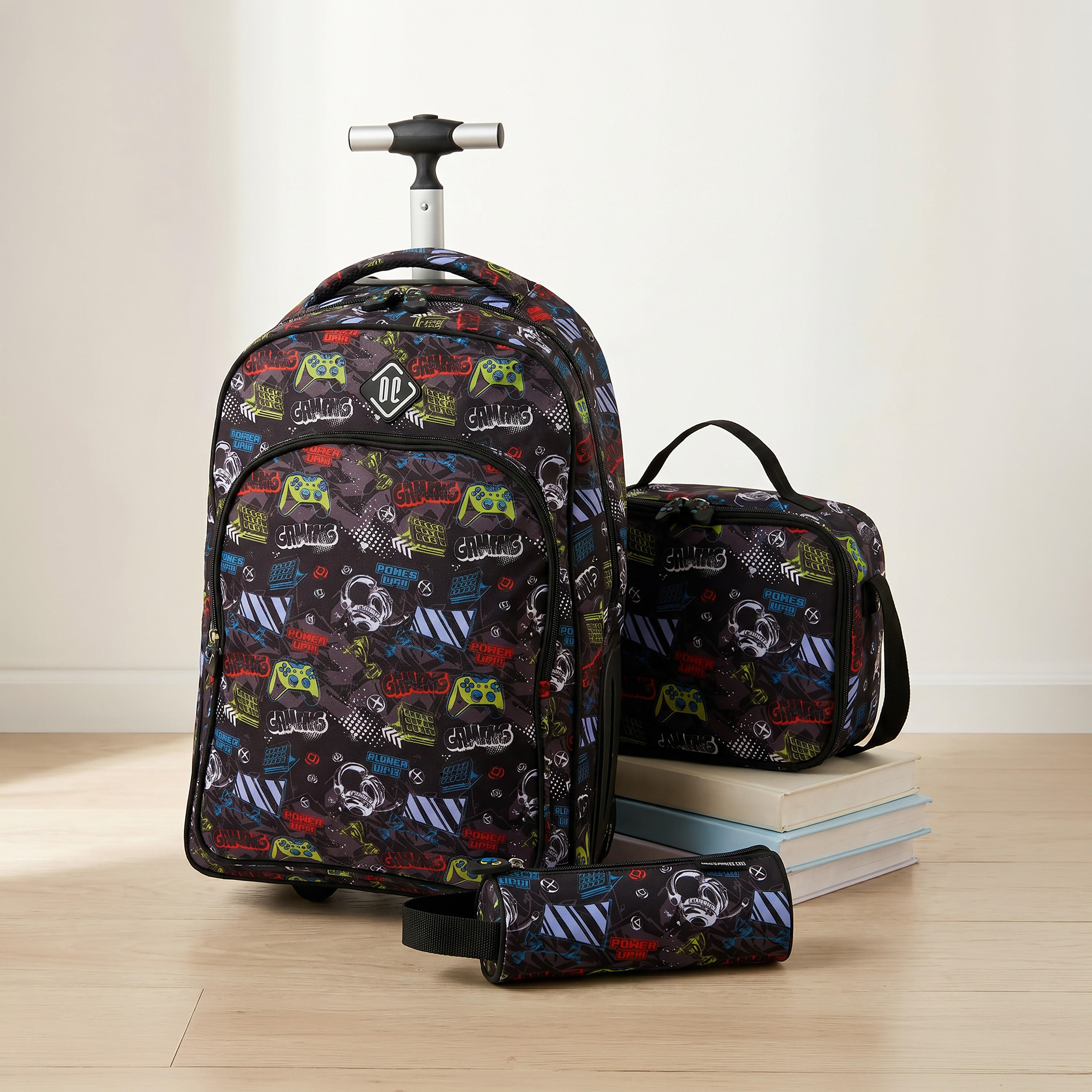 New Expressions Printed 3-Piece Trolley Backpack Set for Boys 8-13 Years with Lunch Bag - 18 inches-school-bagsandbackpacks-trolleybags-image-1