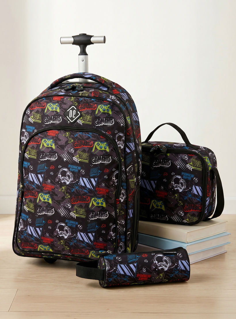 New Expressions Printed 3-Piece Trolley Backpack Set for Boys 8-13 Years with Lunch Bag - 18 inches-school-bagsandbackpacks-trolleybags-image-1