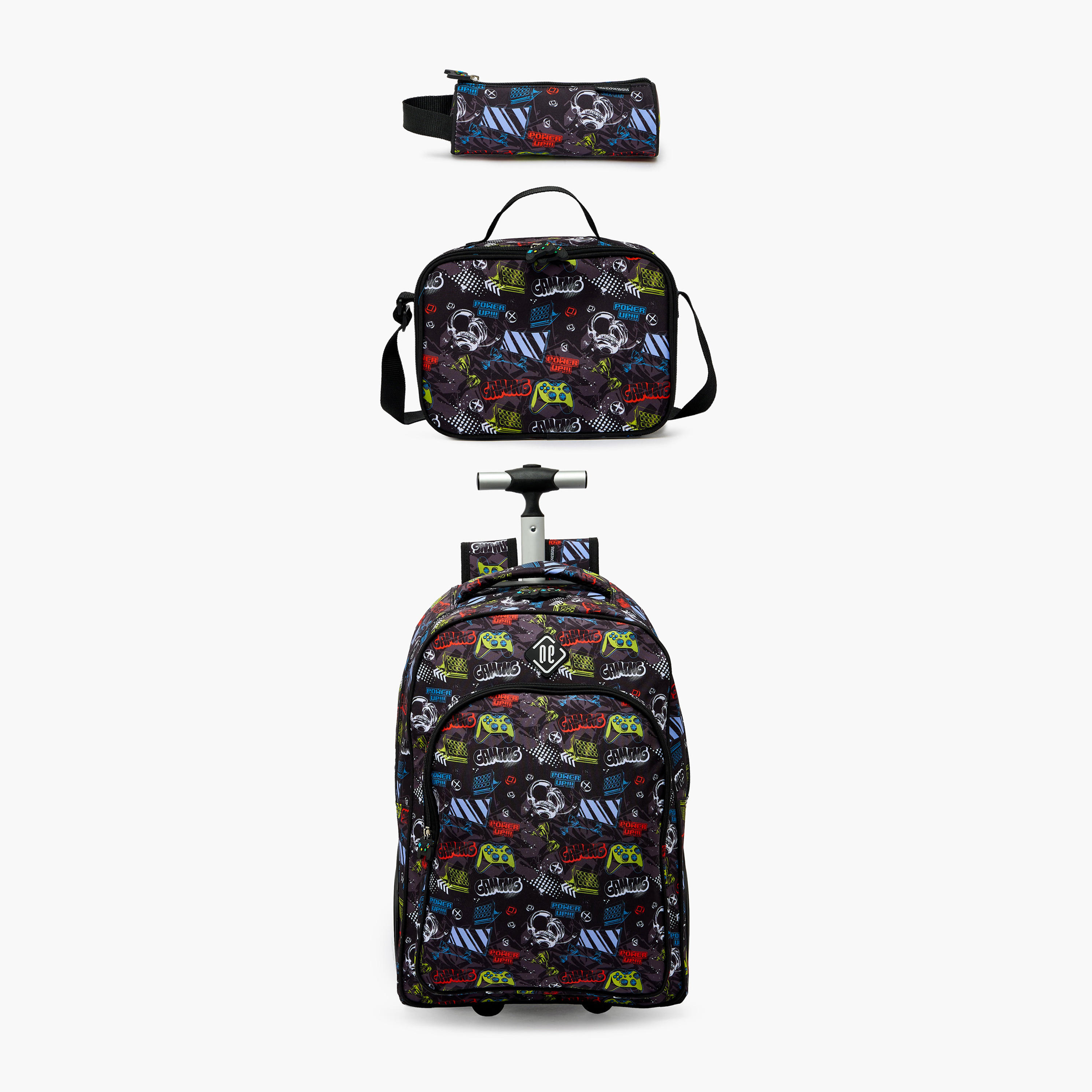 New Expressions Printed 3-Piece Trolley Backpack Set for Boys 8-13 Years with Lunch Bag - 18 inches-school-bagsandbackpacks-trolleybags-image-2
