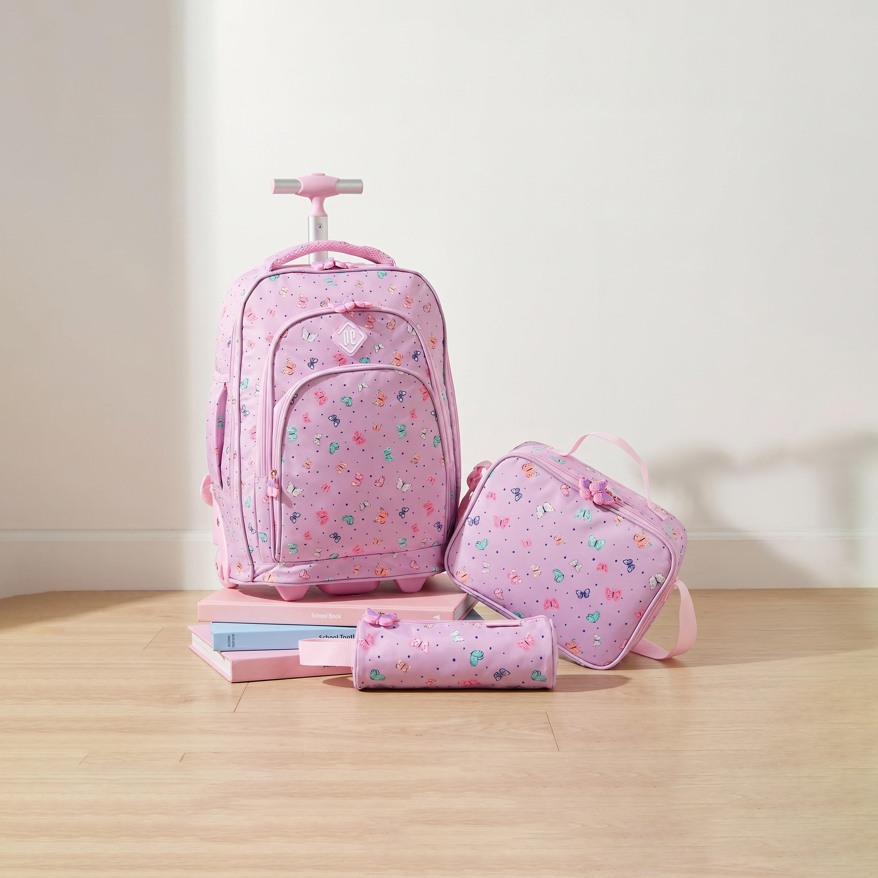 New Expressions Printed 3-Piece Trolley Backpack Set for Girls 8-13 Years with Lunch Bag - 18 inches-school-bagsandbackpacks-trolleybags-image-1