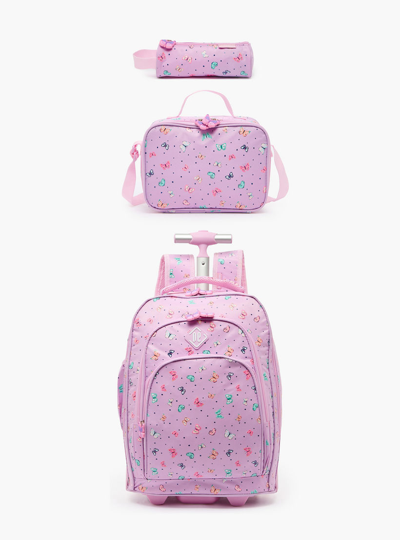New Expressions Printed 3-Piece Trolley Backpack Set for Girls 8-13 Years with Lunch Bag - 18 inches-school-bagsandbackpacks-trolleybags-image-2