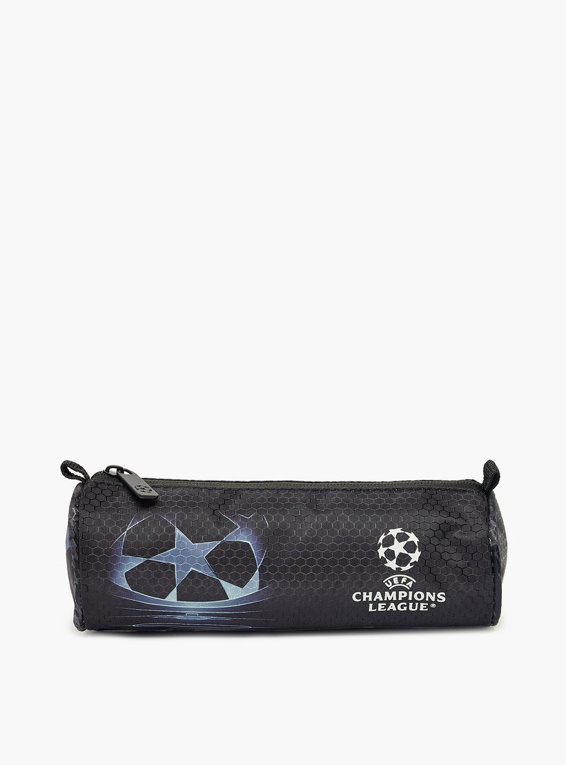Champions League Football Print Pencil Pouch with Zip Closure-school-stationery-pencilcases-image-1