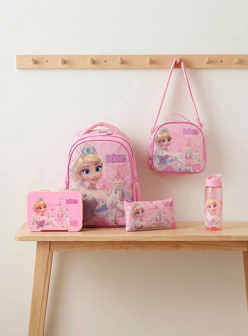 طقم شنطة ظهر بتصميم أميرة 5 قطع مع شنطة غداء للبنات 5 - 8 سنوات من سامي ستوديو - 16 بوصة-school-bagsandbackpacks-backpacks-image-1