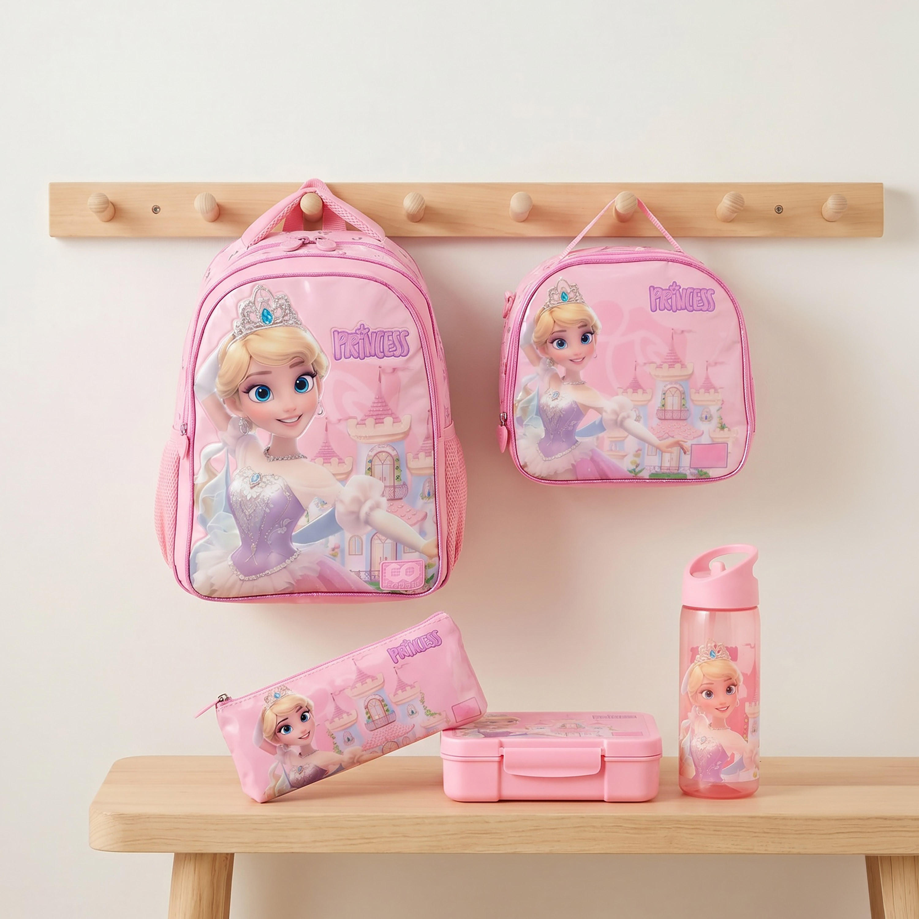 طقم شنطة ظهر بتصميم أميرة 5 قطع مع شنطة غداء للبنات 5 - 8 سنوات من سامي ستوديو - 16 بوصة-school-bagsandbackpacks-backpacks-image-1