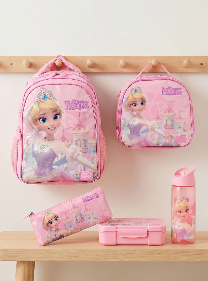 طقم شنطة ظهر بتصميم أميرة 5 قطع مع شنطة غداء للبنات 5 - 8 سنوات من سامي ستوديو - 16 بوصة-school-bagsandbackpacks-backpacks-image-1