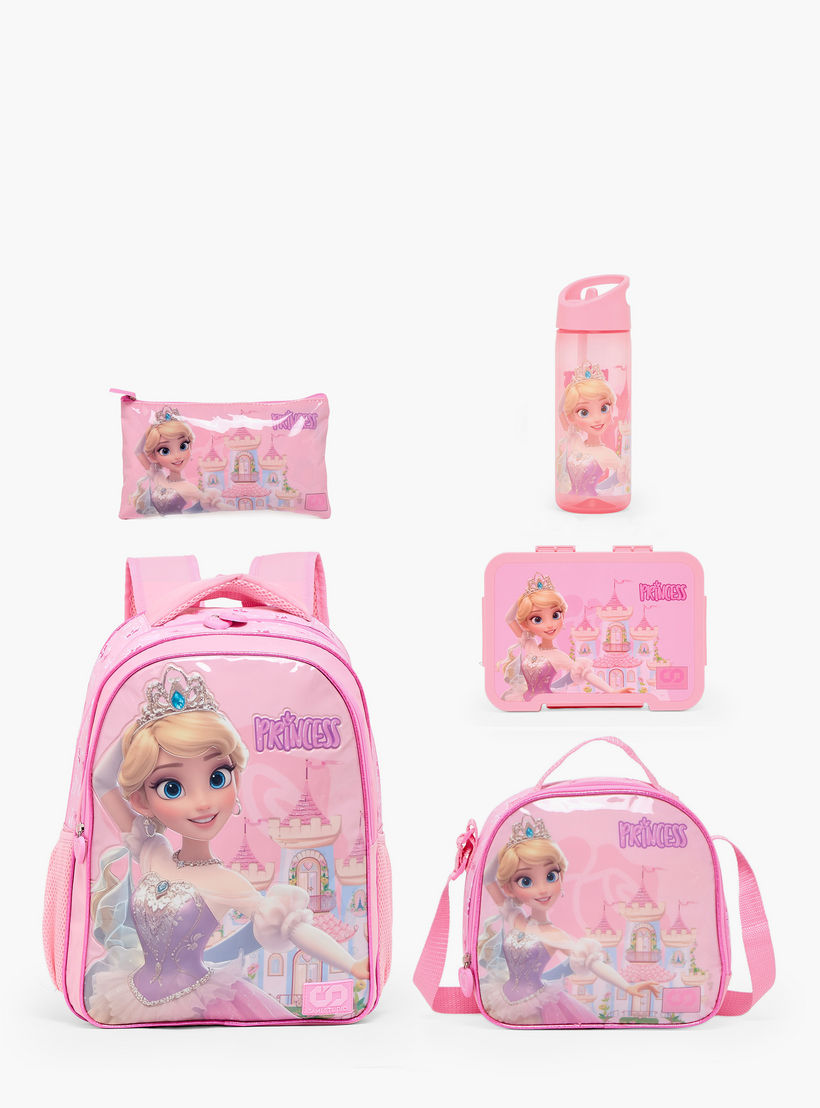 طقم شنطة ظهر بتصميم أميرة 5 قطع مع شنطة غداء للبنات 5 - 8 سنوات من سامي ستوديو - 16 بوصة-school-bagsandbackpacks-backpacks-image-2
