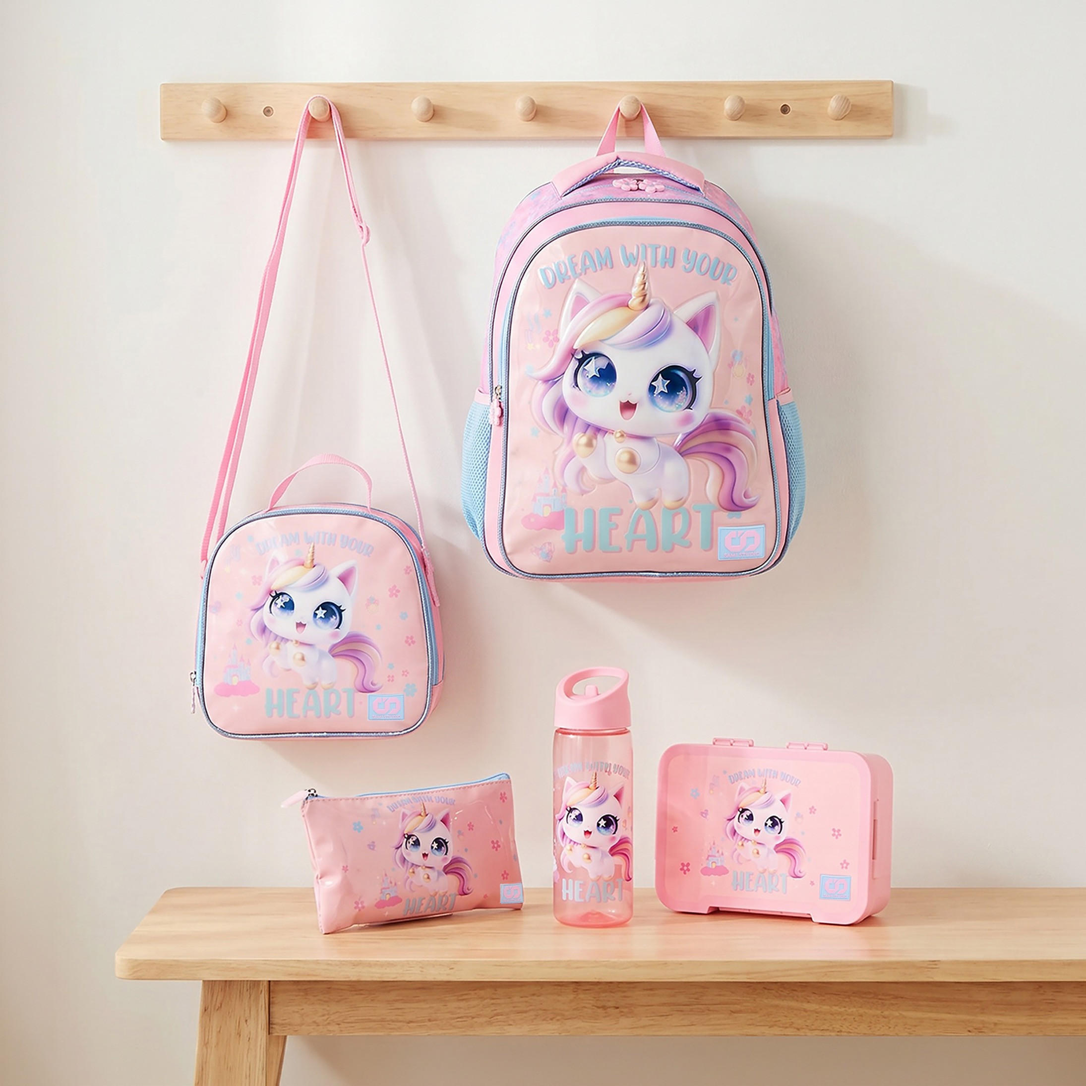 SAMI STUDIO Unicorn Print 5-Piece School Backpack Set for Girls 5-8 Years with Lunch Bag - 16 inches-school-bagsandbackpacks-backpacks-image-1
