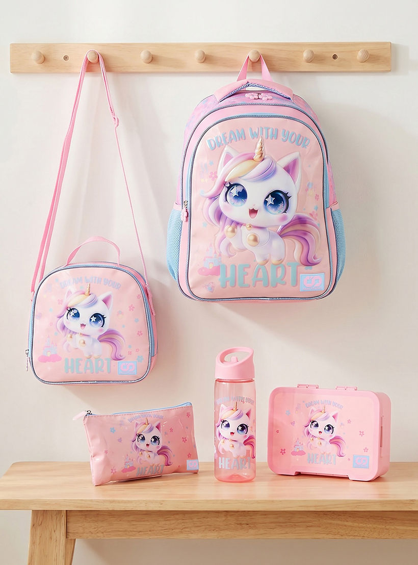 SAMI STUDIO Unicorn Print 5-Piece School Backpack Set for Girls 5-8 Years with Lunch Bag - 16 inches-school-bagsandbackpacks-backpacks-image-1