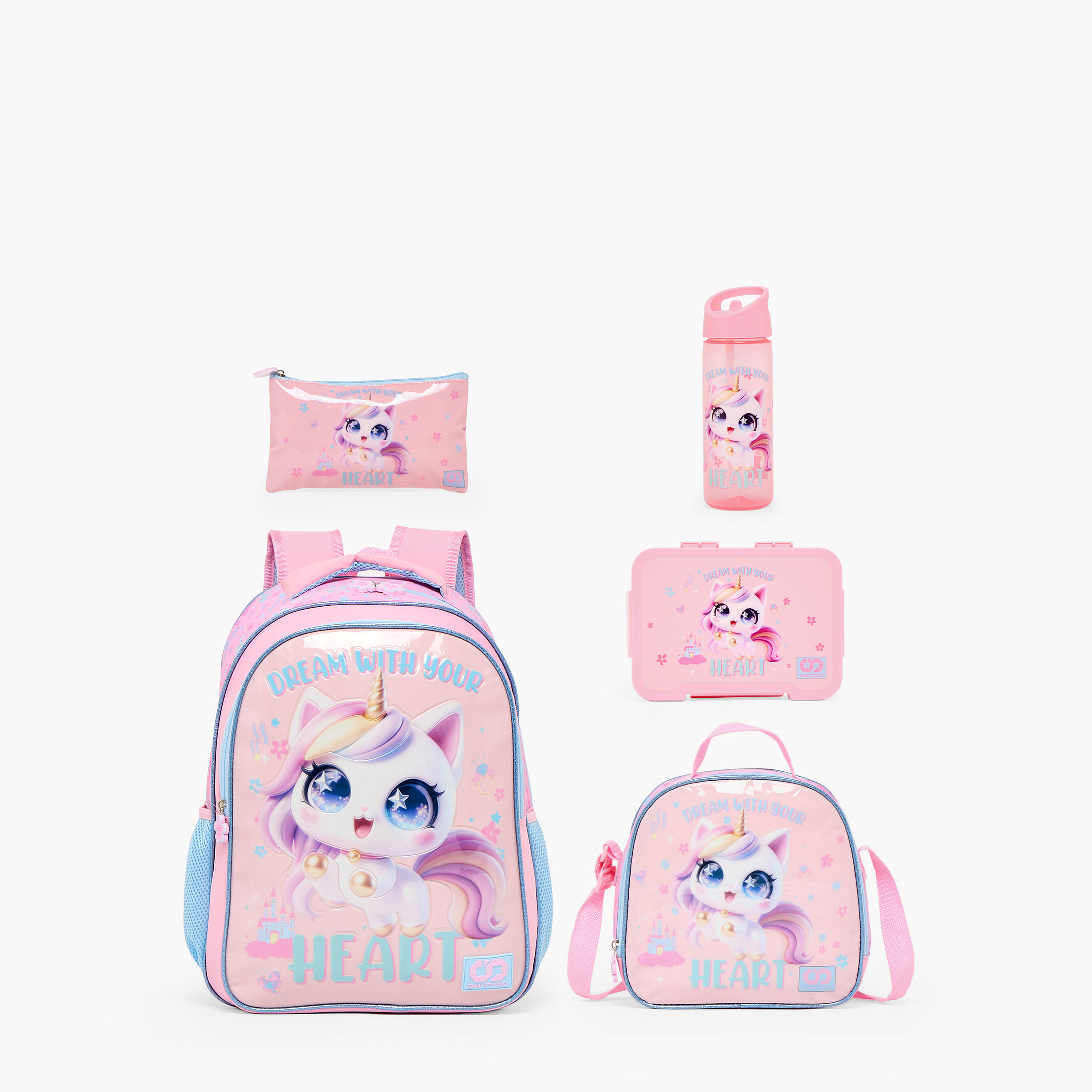 SAMI STUDIO Unicorn Print 5-Piece School Backpack Set for Girls 5-8 Years with Lunch Bag - 16 inches-school-bagsandbackpacks-backpacks-image-2