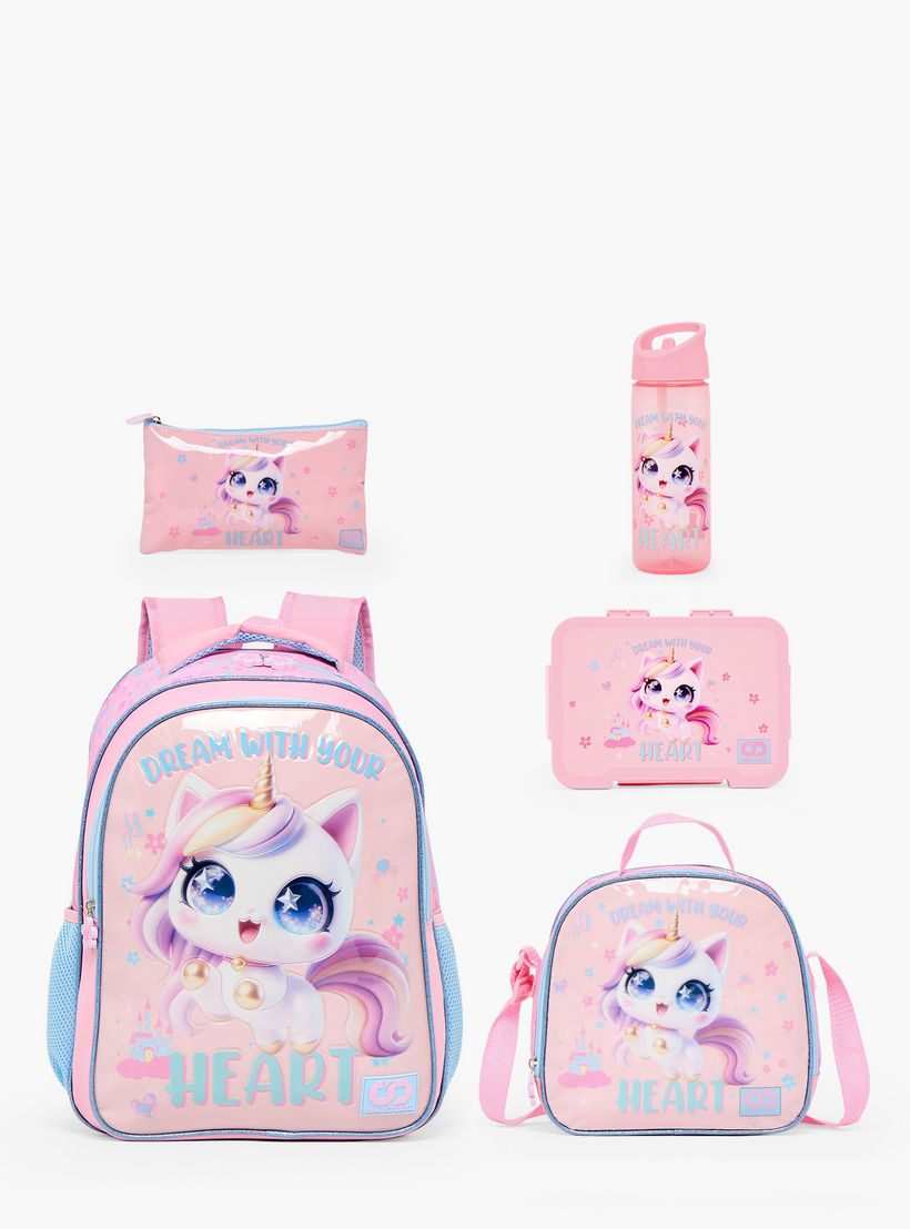 SAMI STUDIO Unicorn Print 5-Piece School Backpack Set for Girls 5-8 Years with Lunch Bag - 16 inches-school-bagsandbackpacks-backpacks-image-2