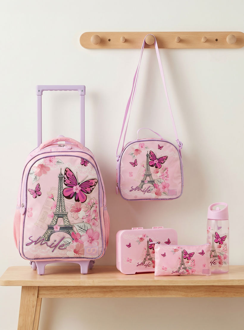 SAMI STUDIO Paris Print 5-Piece School Trolley Bag Set for Girls 5-8 Years with Lunch Box -16 inches-school-bagsandbackpacks-trolleybags-image-1