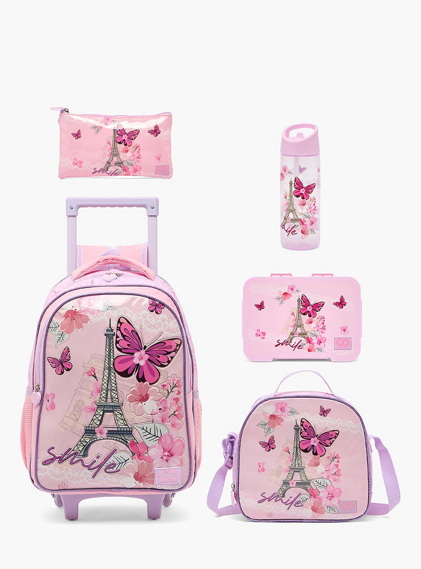 SAMI STUDIO Paris Print 5-Piece School Trolley Bag Set for Girls 5-8 Years with Lunch Box -16 inches-school-bagsandbackpacks-trolleybags-image-2