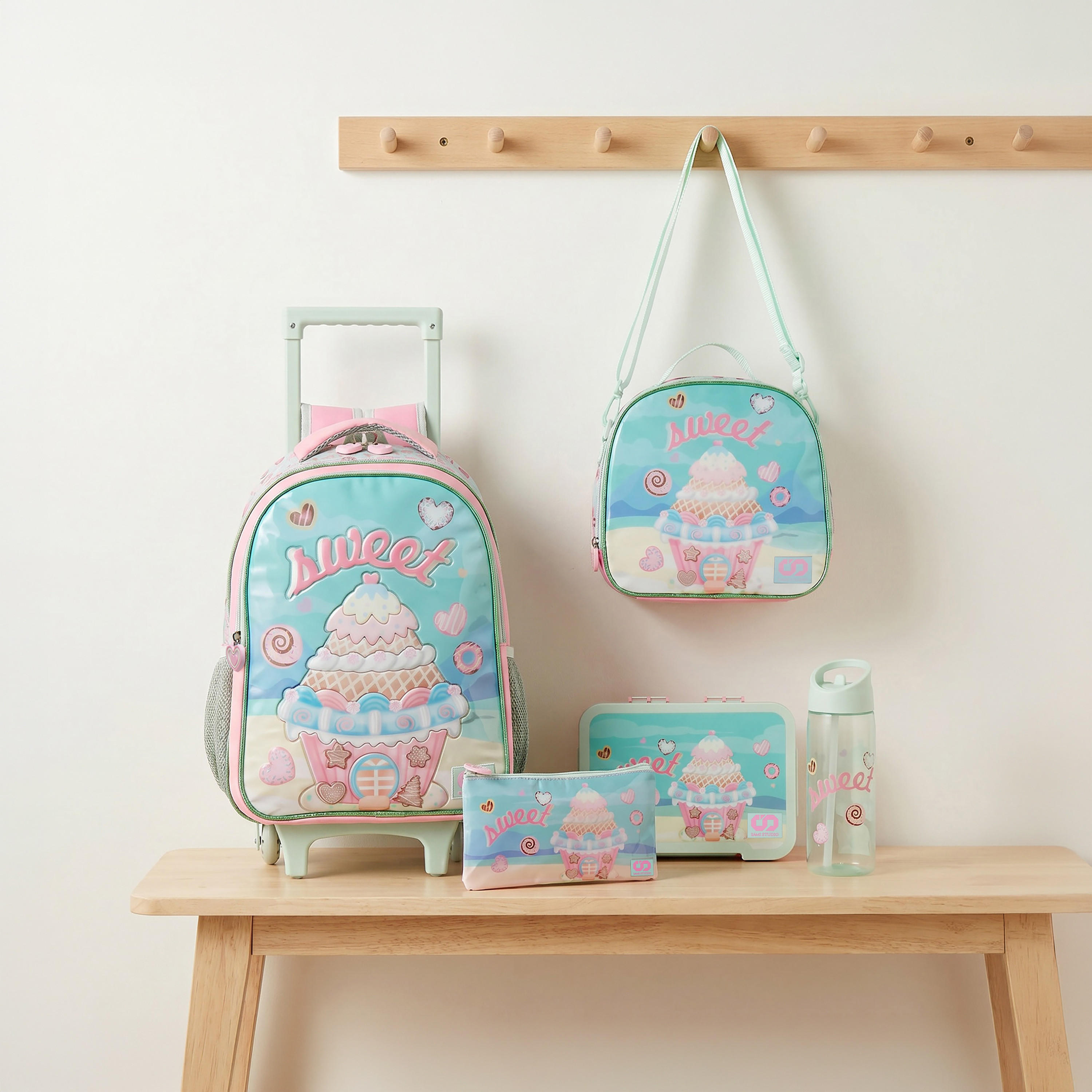 SAMI STUDIO Printed 5-Piece School Trolley Bag Set for Girls 5-8 Years with Lunch Bag - 16 inches-school-bagsandbackpacks-trolleybags-image-1