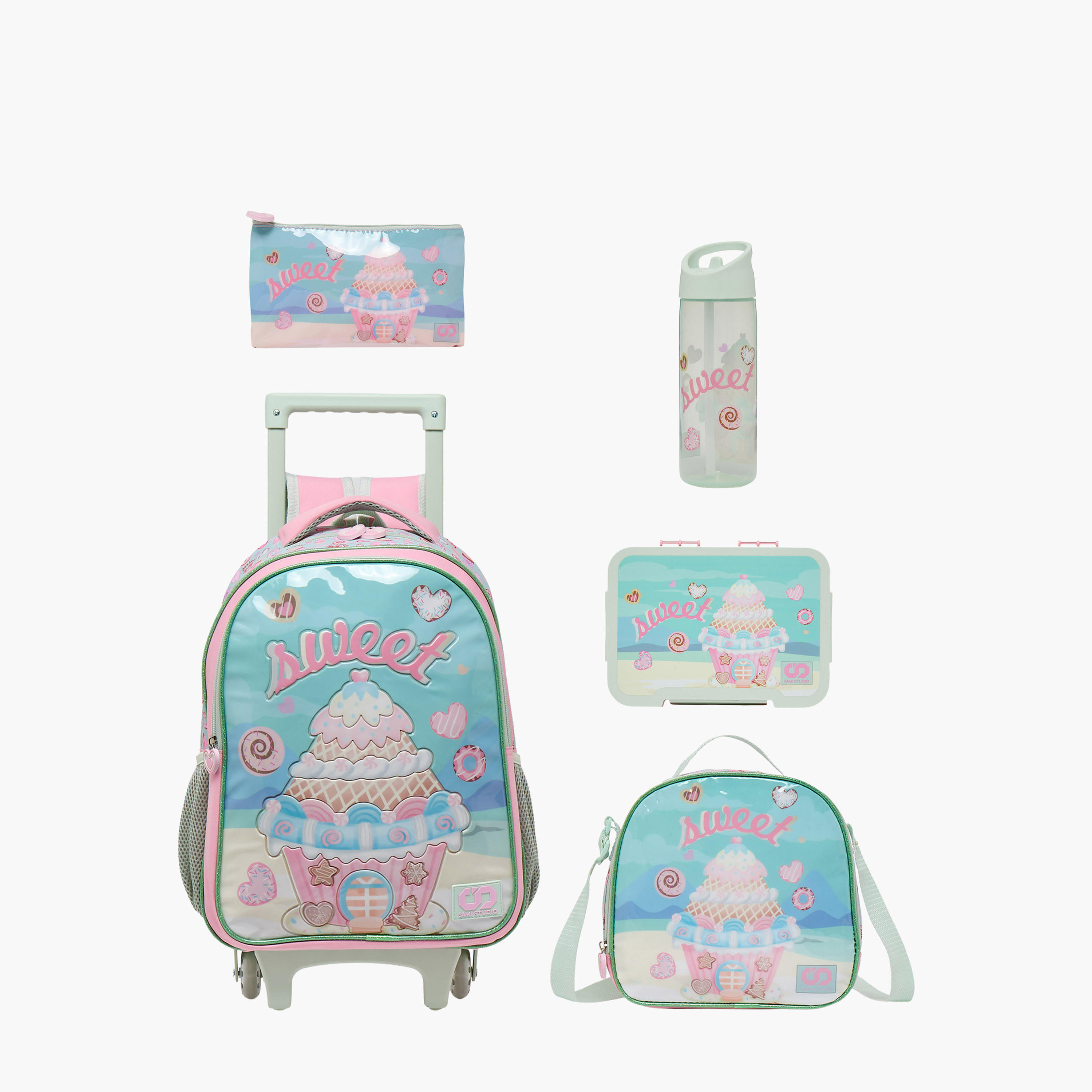 SAMI STUDIO Printed 5-Piece School Trolley Bag Set for Girls 5-8 Years with Lunch Bag - 16 inches-school-bagsandbackpacks-trolleybags-image-2