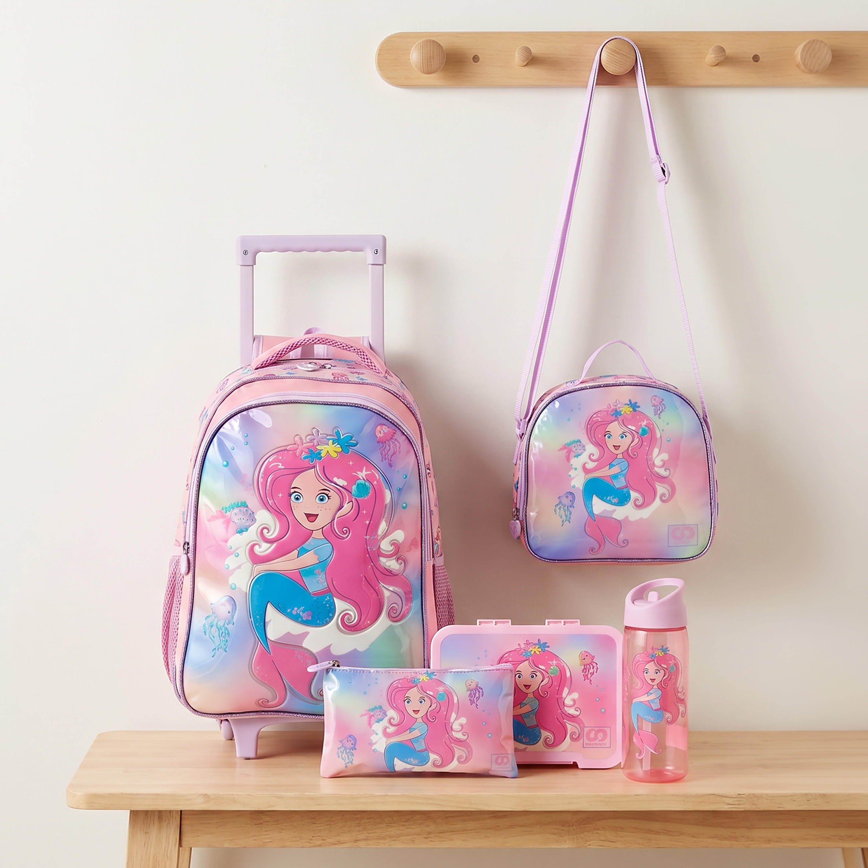 SAMI STUDIO Mermaid 5-Piece School Trolley Bag Set for Girls 5-8 Years with Lunch Box - 16 inches-school-bagsandbackpacks-trolleybags-image-1