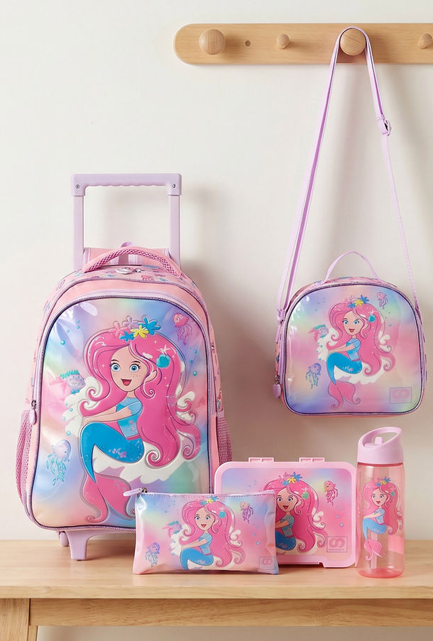SAMI STUDIO Mermaid 5-Piece School Trolley Bag Set for Girls 5-8 Years with Lunch Box - 16 inches-school-image-1