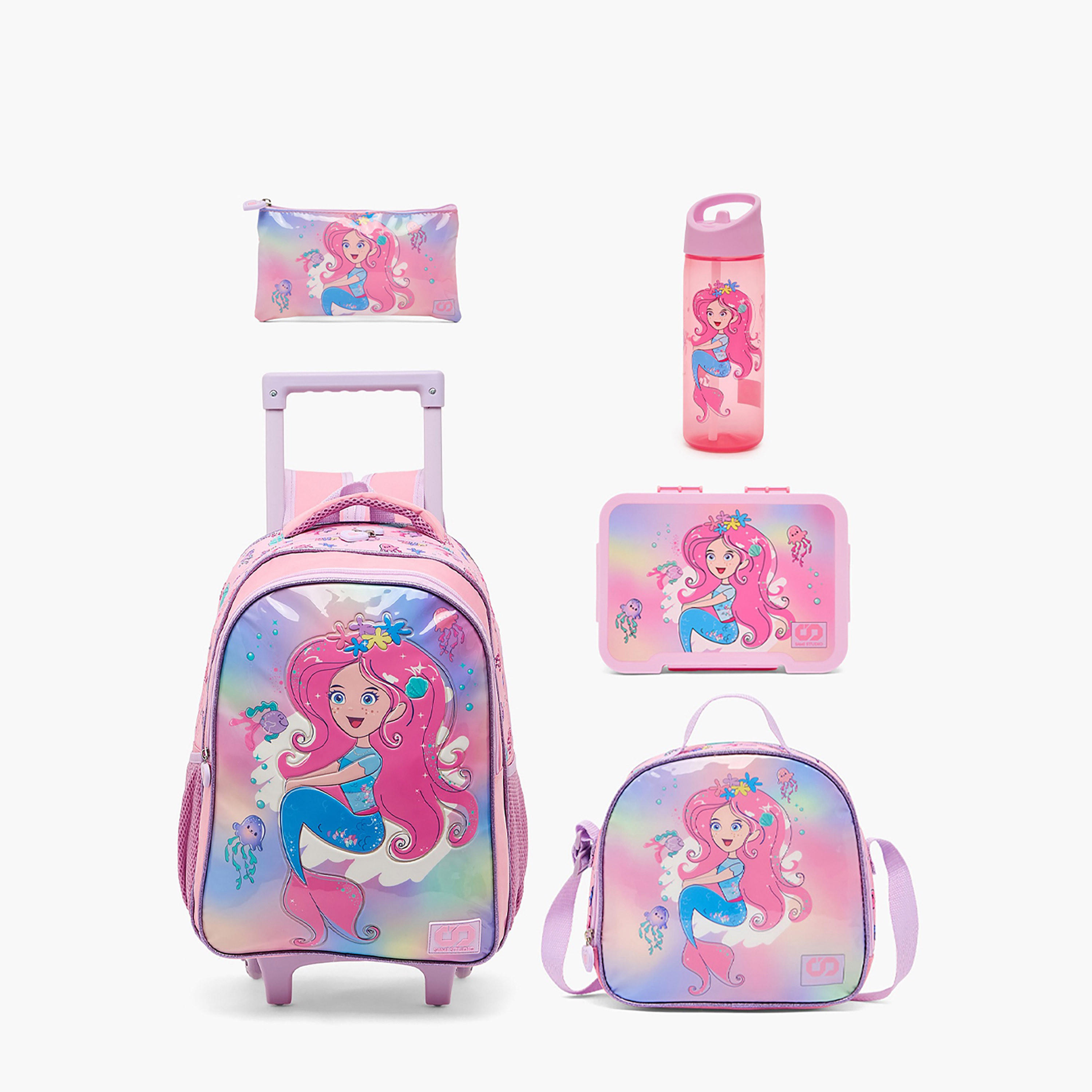 SAMI STUDIO Mermaid 5-Piece School Trolley Bag Set for Girls 5-8 Years with Lunch Box - 16 inches-school-bagsandbackpacks-trolleybags-image-2