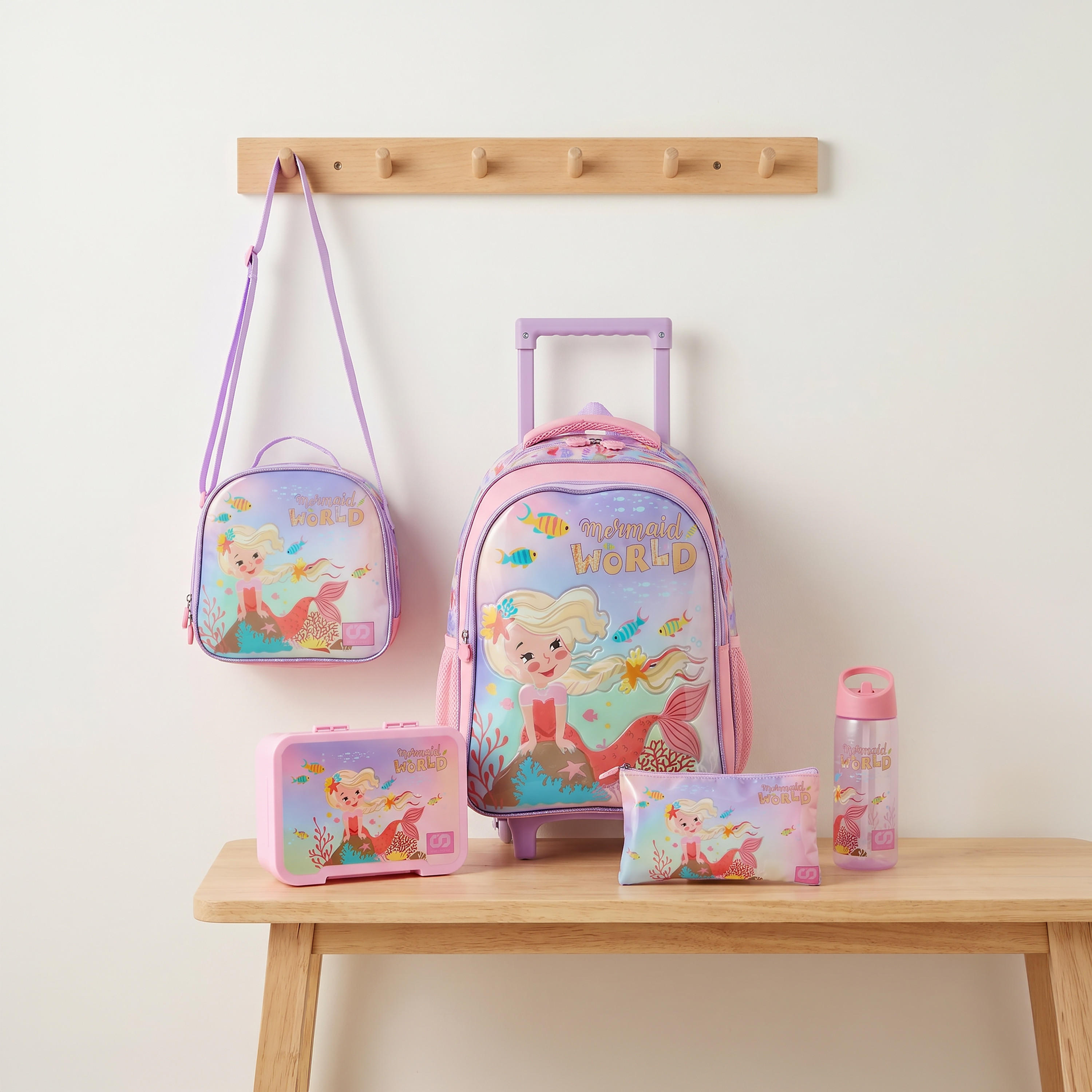 SAMI STUDIO Mermaid 5-Piece School Trolley Bag Set for Girls 5-8 Years with Lunch Box - 16 inches-school-bagsandbackpacks-trolleybags-image-1