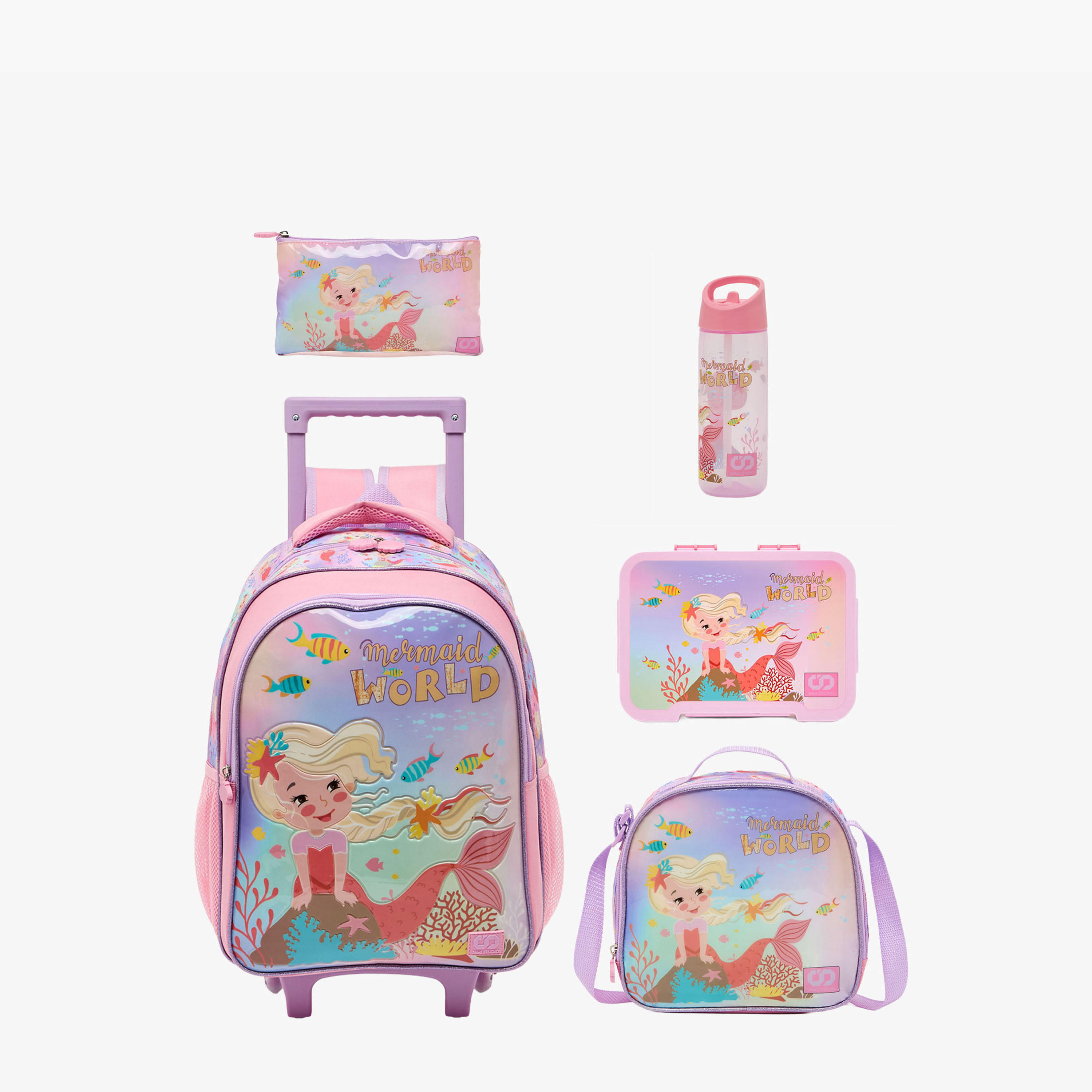 SAMI STUDIO Mermaid 5-Piece School Trolley Bag Set for Girls 5-8 Years with Lunch Box - 16 inches-school-bagsandbackpacks-trolleybags-image-2