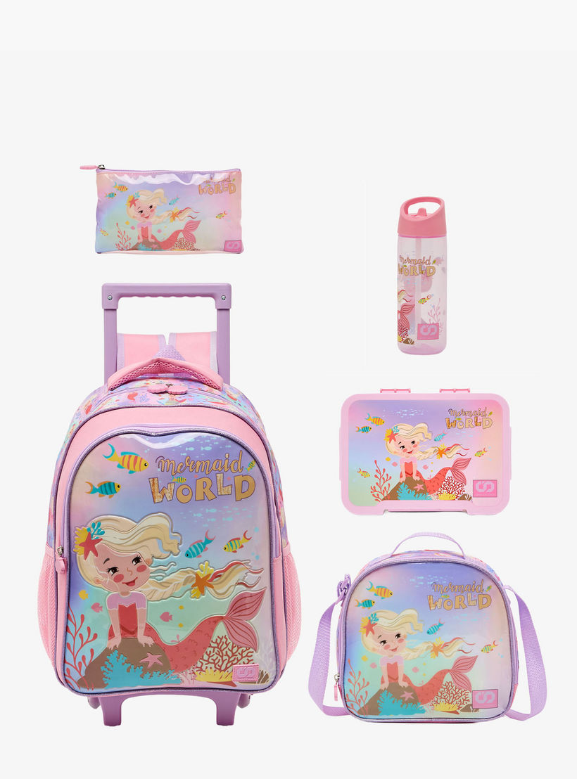 SAMI STUDIO Mermaid 5-Piece School Trolley Bag Set for Girls 5-8 Years with Lunch Box - 16 inches-school-bagsandbackpacks-trolleybags-image-2