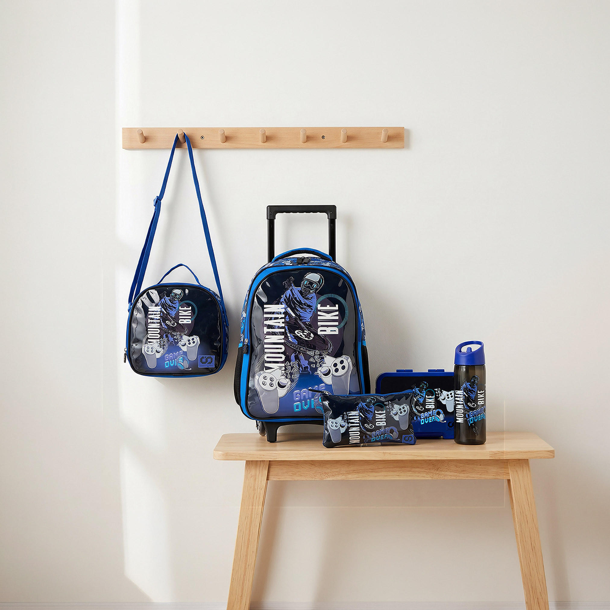 SAMI STUDIO Game Print 5-Piece School Trolley Bag Set for Boys 5-8 Years with Lunch Bag - 16 inches-school-bagsandbackpacks-trolleybags-image-1