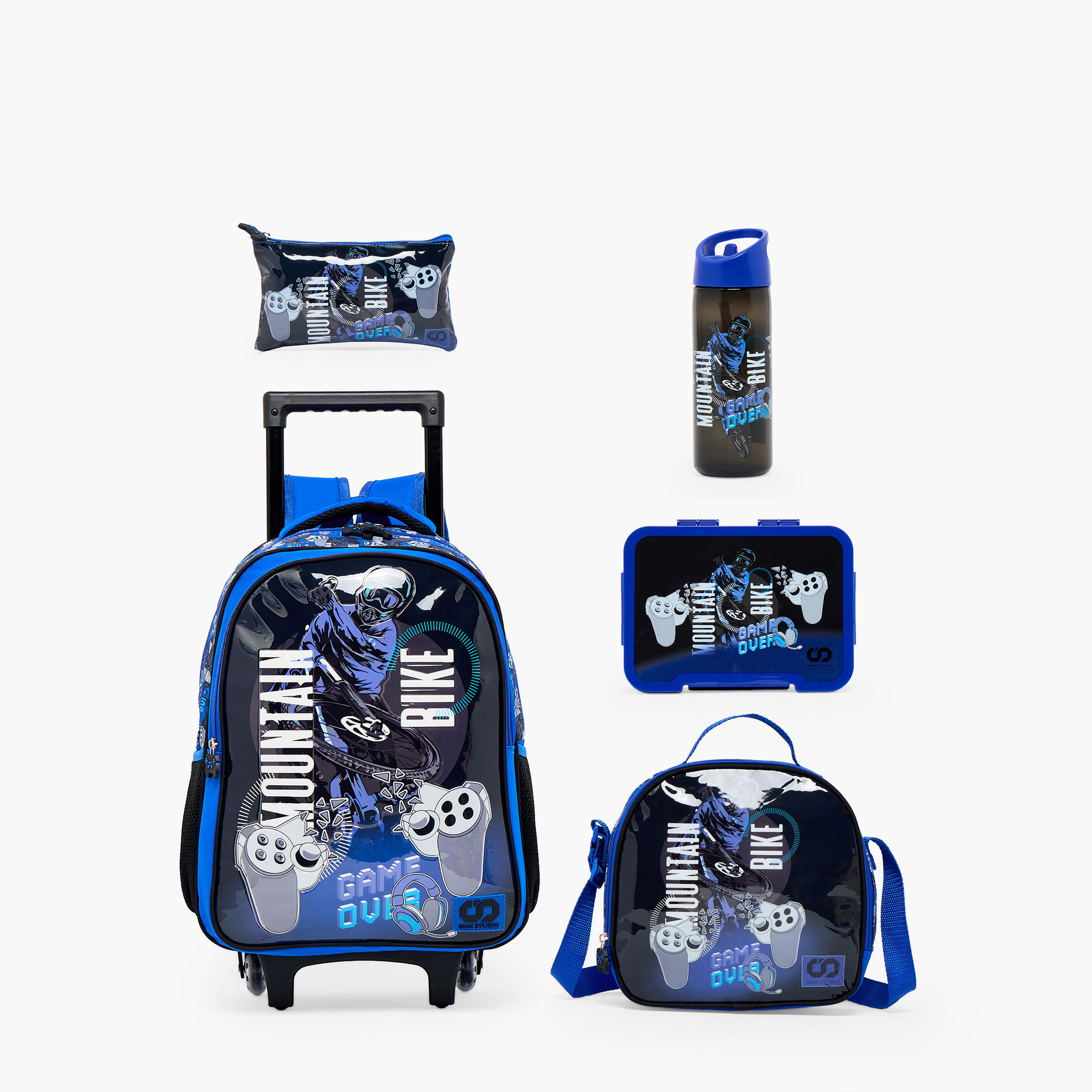 SAMI STUDIO Game Print 5-Piece School Trolley Bag Set for Boys 5-8 Years with Lunch Bag - 16 inches-school-bagsandbackpacks-trolleybags-image-2