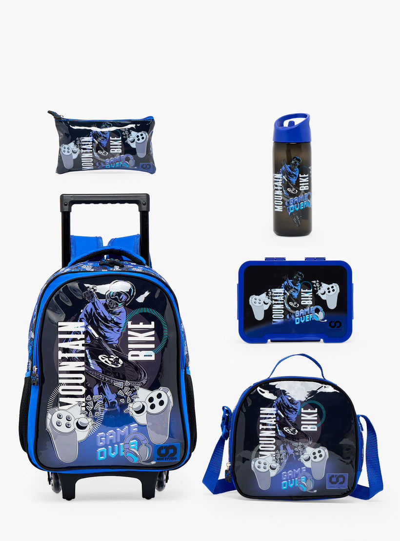 SAMI STUDIO Game Print 5-Piece School Trolley Bag Set for Boys 5-8 Years with Lunch Bag - 16 inches-school-bagsandbackpacks-trolleybags-image-2