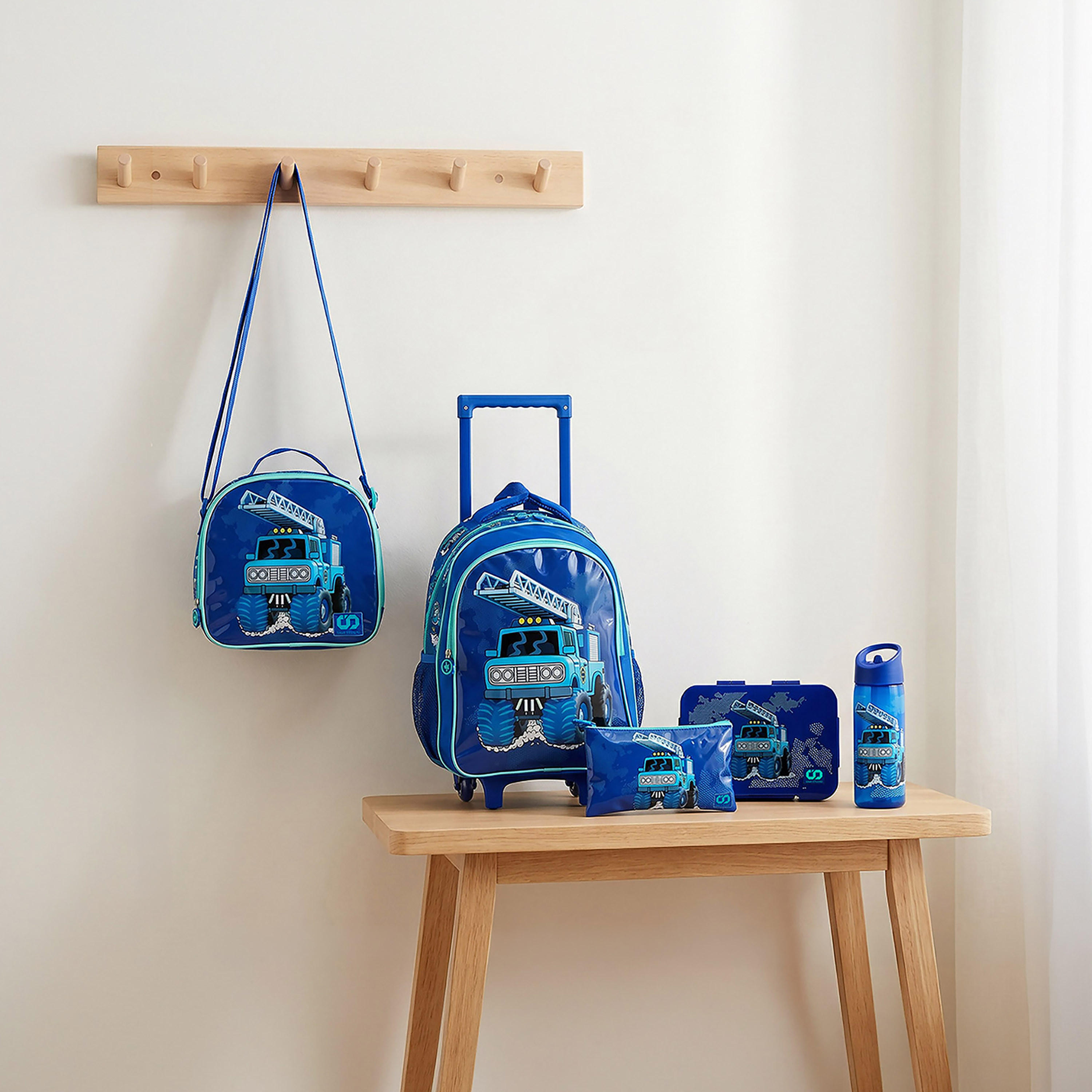 SAMI STUDIO Truck Print 5-Piece School Trolley Bag Set for Boys 5-8 Years with Lunch Bag - 16 inches-school-bagsandbackpacks-trolleybags-image-1
