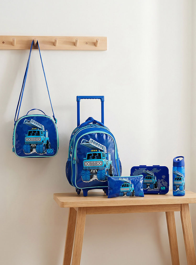 SAMI STUDIO Truck Print 5-Piece School Trolley Bag Set for Boys 5-8 Years with Lunch Bag - 16 inches-school-bagsandbackpacks-trolleybags-image-1