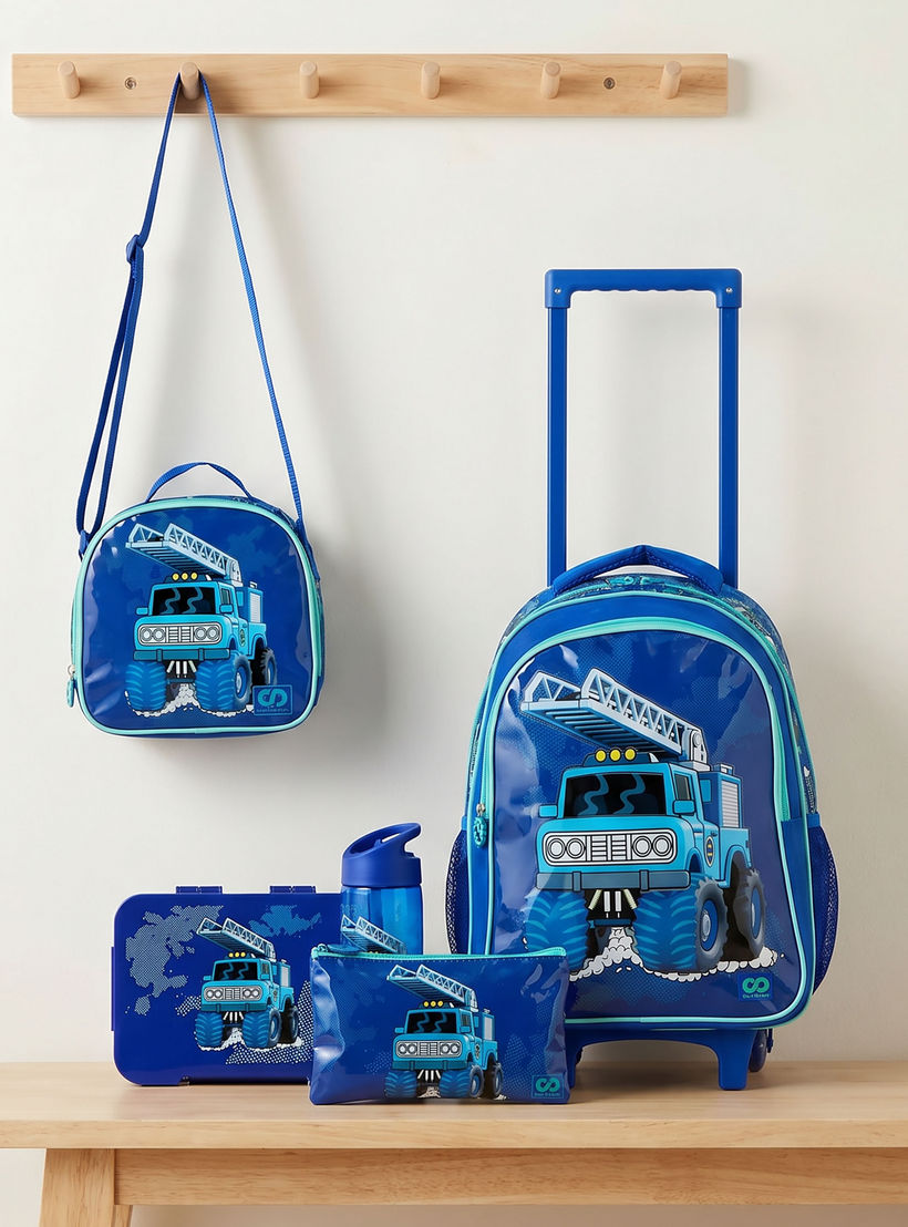 SAMI STUDIO Truck Print 5-Piece School Trolley Bag Set for Boys 5-8 Years with Lunch Bag - 16 inches-school-bagsandbackpacks-trolleybags-image-1