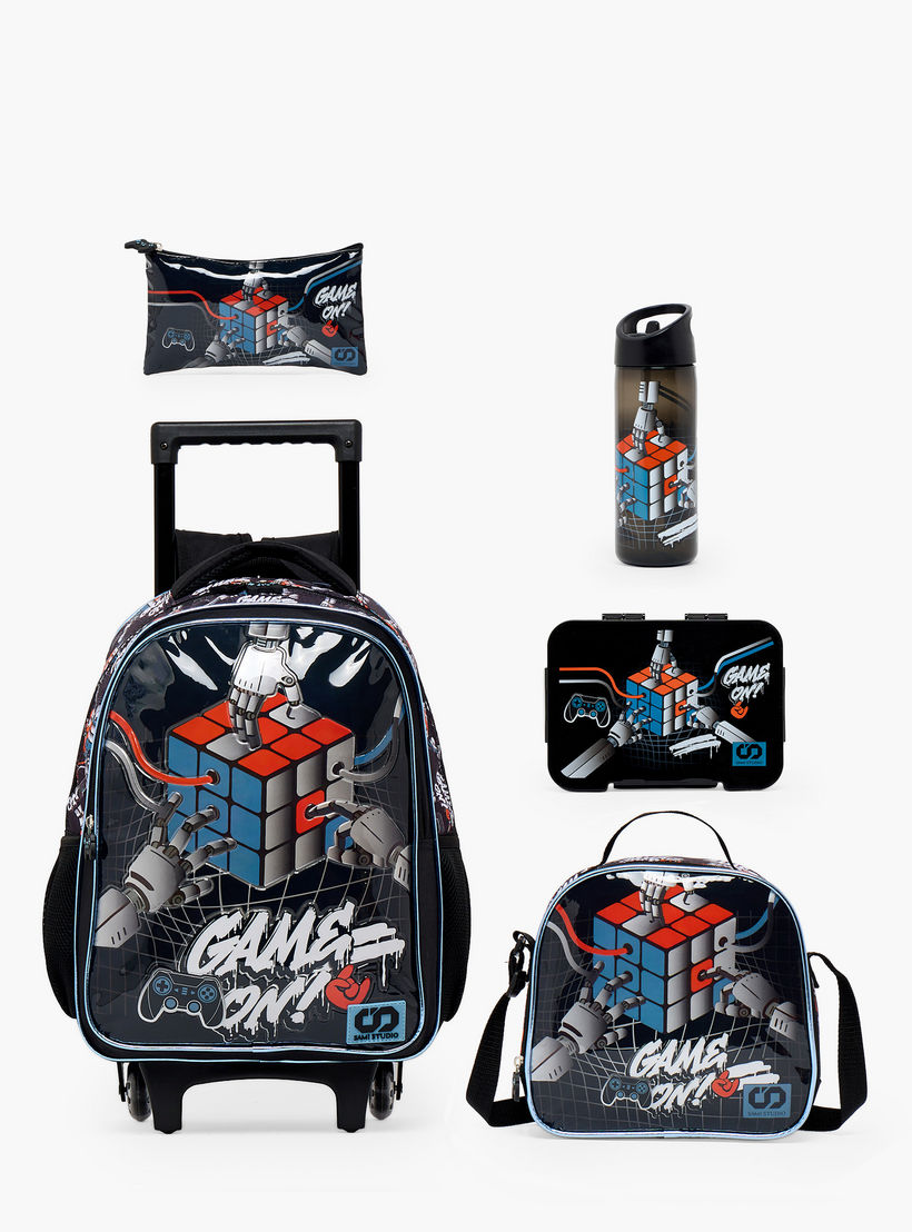 SAMI STUDIO Rubiks Print 5-Piece School Trolley Bag Set for Boys 5-8 Years with Lunch Bag -16 inches-school-bagsandbackpacks-trolleybags-image-2