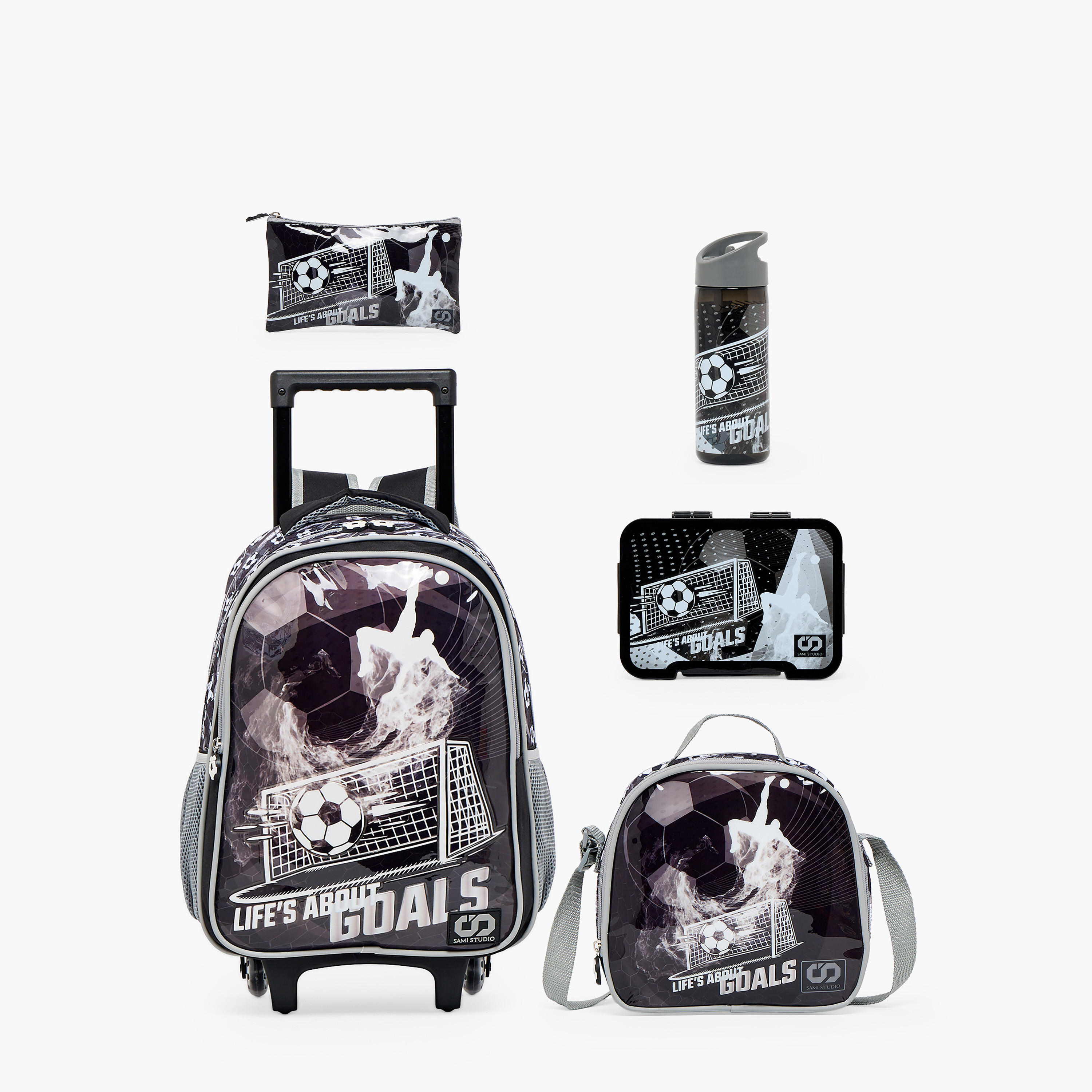 SAMI STUDIO Football 5-Piece School Trolley Bag Set for Boys 5-8 Years with Lunch Bag - 16 inches-school-bagsandbackpacks-trolleybags-image-2