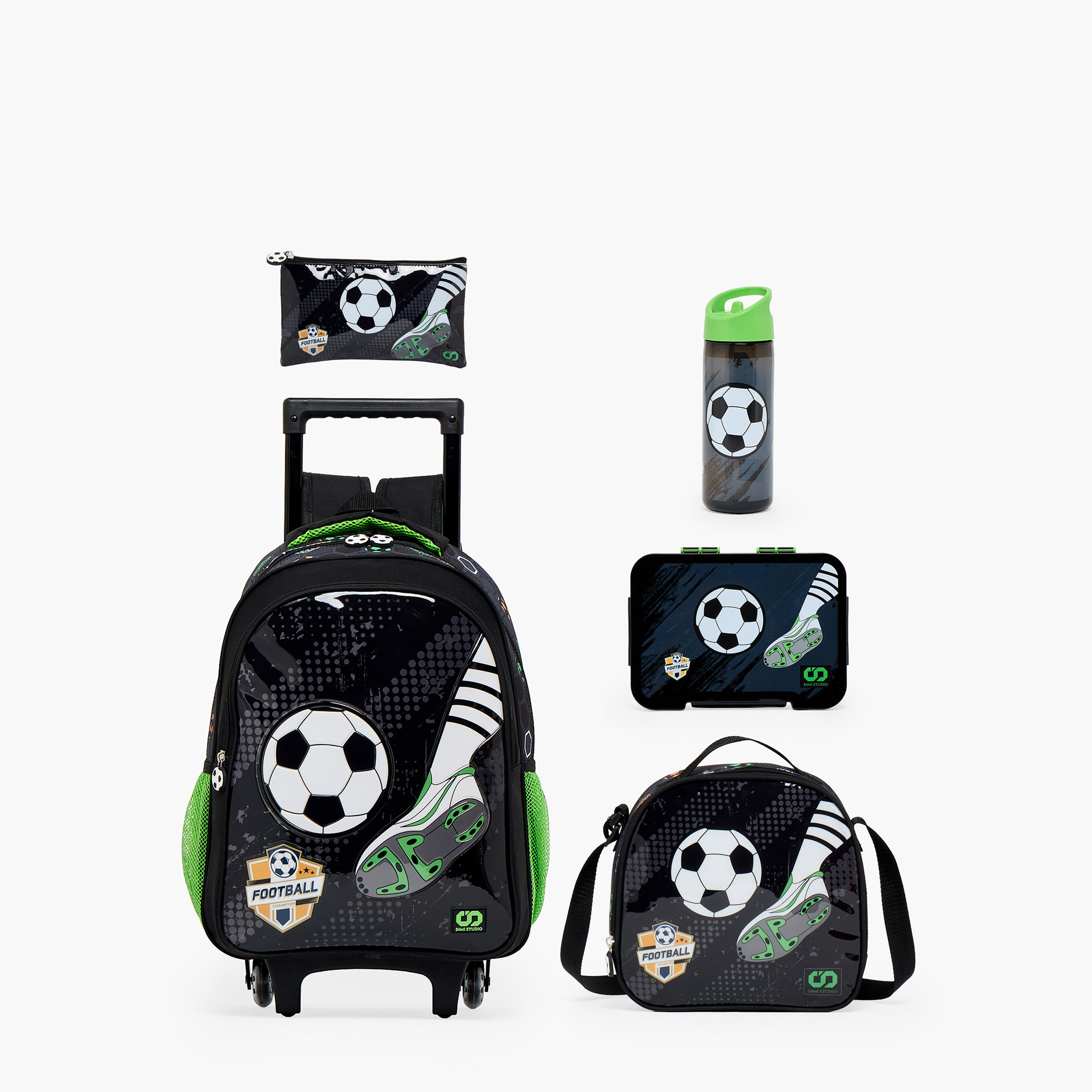 SAMI STUDIO Football 5-Piece School Trolley Bag Set for Boys 5-8 Years with Lunch Bag - 16 inches-school-bagsandbackpacks-trolleybags-image-2