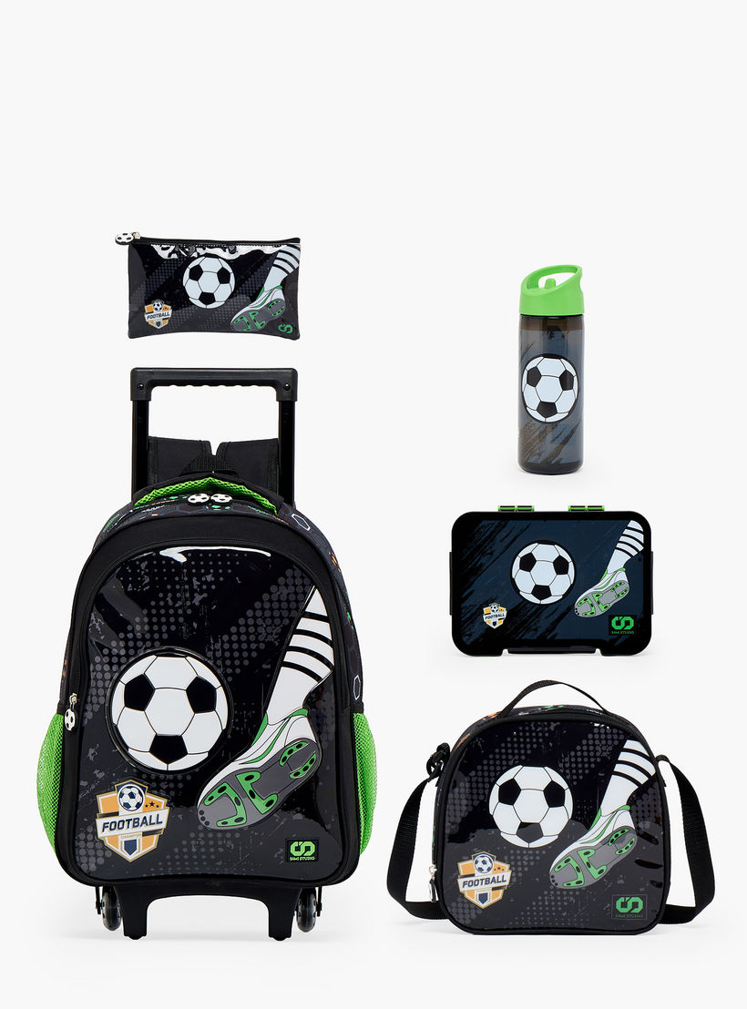 SAMI STUDIO Football 5-Piece School Trolley Bag Set for Boys 5-8 Years with Lunch Bag - 16 inches-school-bagsandbackpacks-trolleybags-image-2