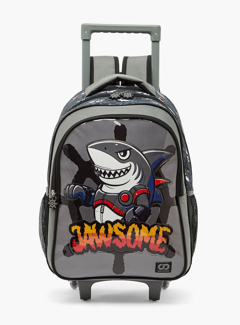 SAMI STUDIO Shark Print 5-Piece School Trolley Bag Set for Boys 5-8 Years with Lunch Box - 16 inches-school-bagsandbackpacks-trolleybags-image-4