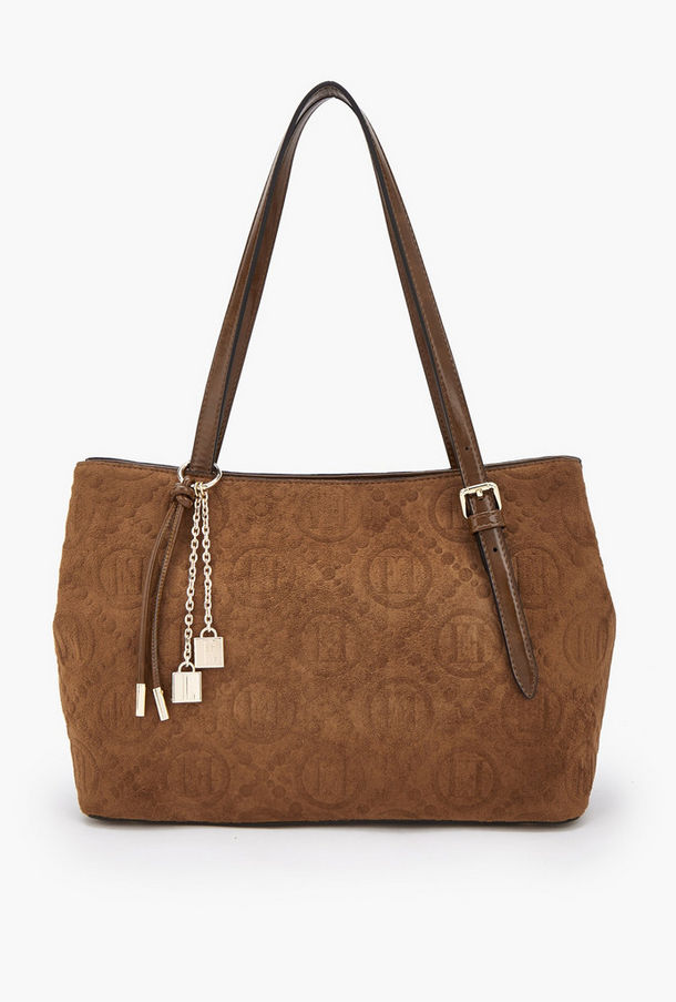 Elle Monogram Embossed Shoulder Bag with Zip Closure-women-image-1