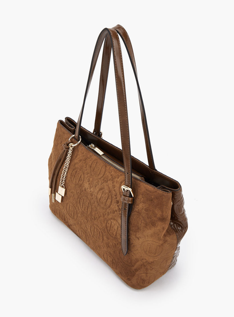 Elle Monogram Embossed Shoulder Bag with Zip Closure-women-bagsandwallets-handbags-image-5