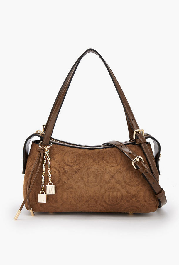 Elle Monogram Textured Shoulder Bag with Charm Accent-women-image-1
