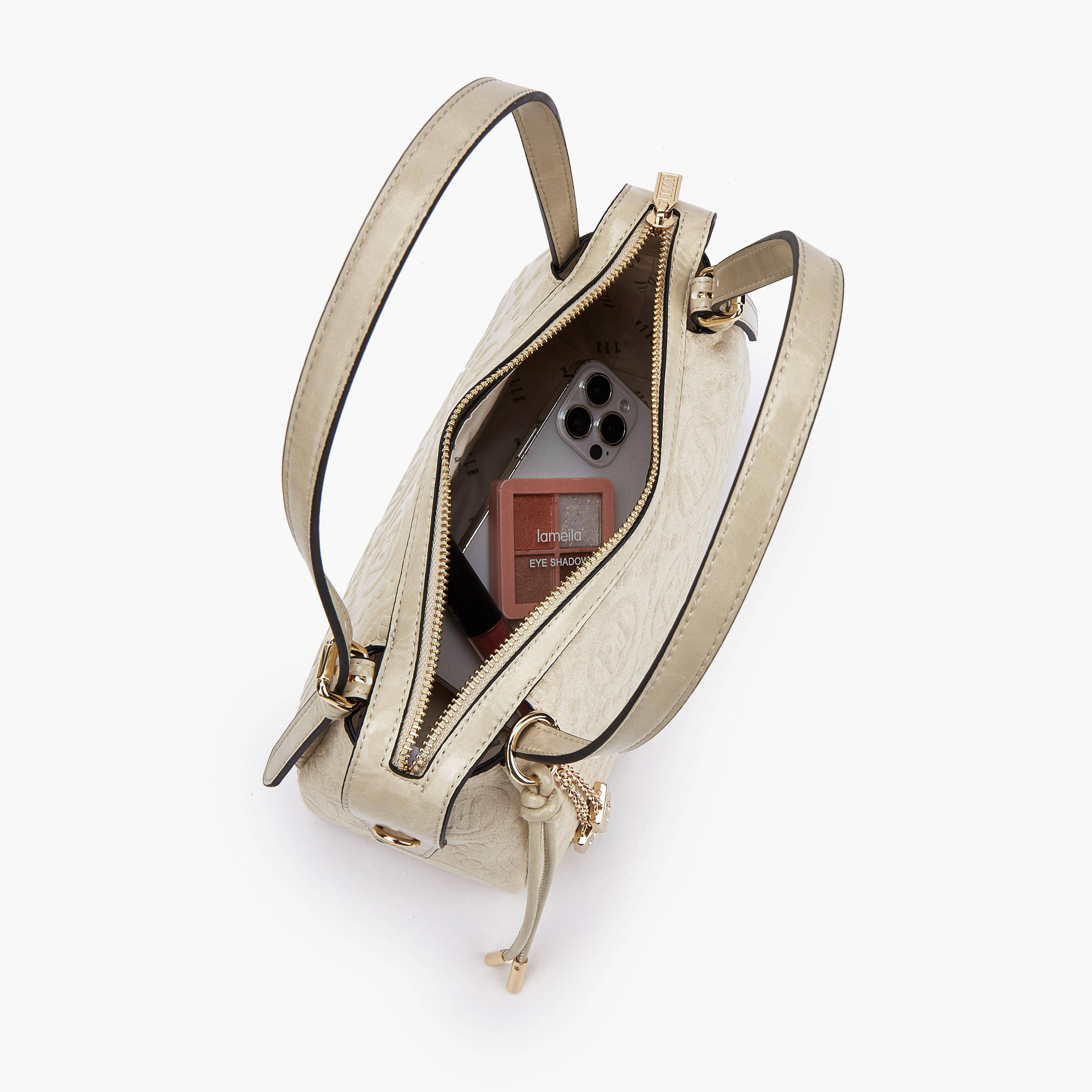شنطة كتف بارزة الملمس مونوجرام وزينة دلايّة من إيل-women-bagsandwallets-handbags-image-7