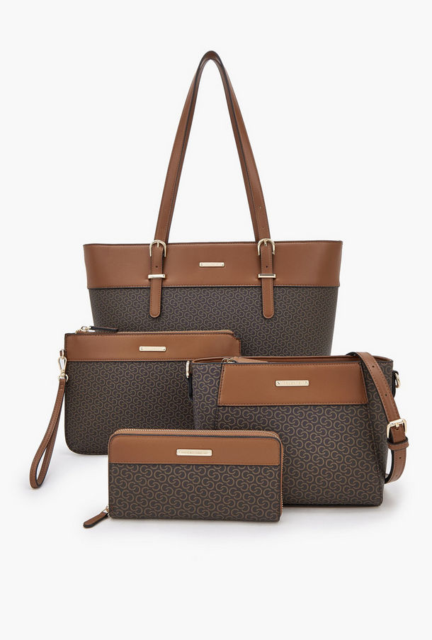 طقم شنط توت بطبعة مونوجرام وسحاب إغلاق من سيليست - طقم من 4 قطع-women-bagsandwallets-handbags-image-1