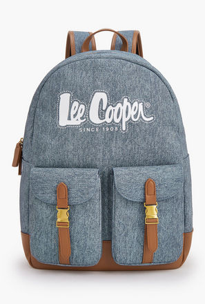 Lee Cooper Logo Print Backpack with Adjustable Shoulder Straps-women-bagsandwallets-backpacks-image-1