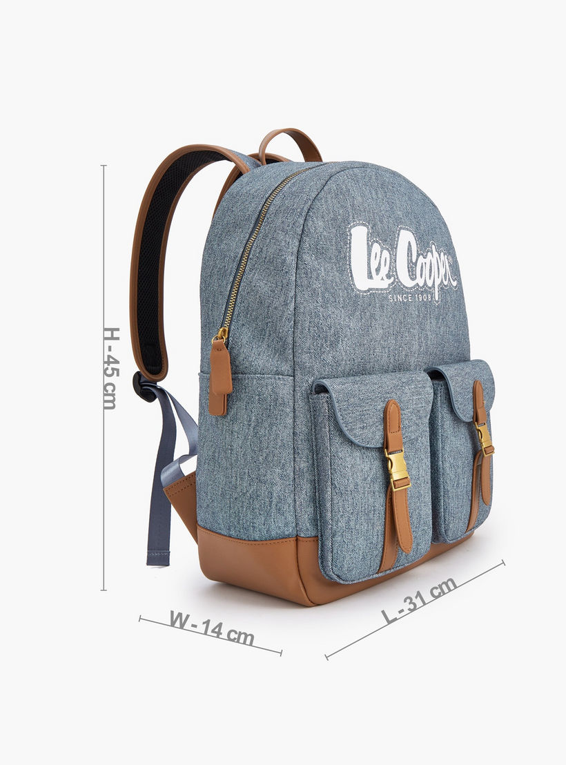 Lee Cooper Logo Print Backpack with Adjustable Shoulder Straps-women-bagsandwallets-backpacks-image-5